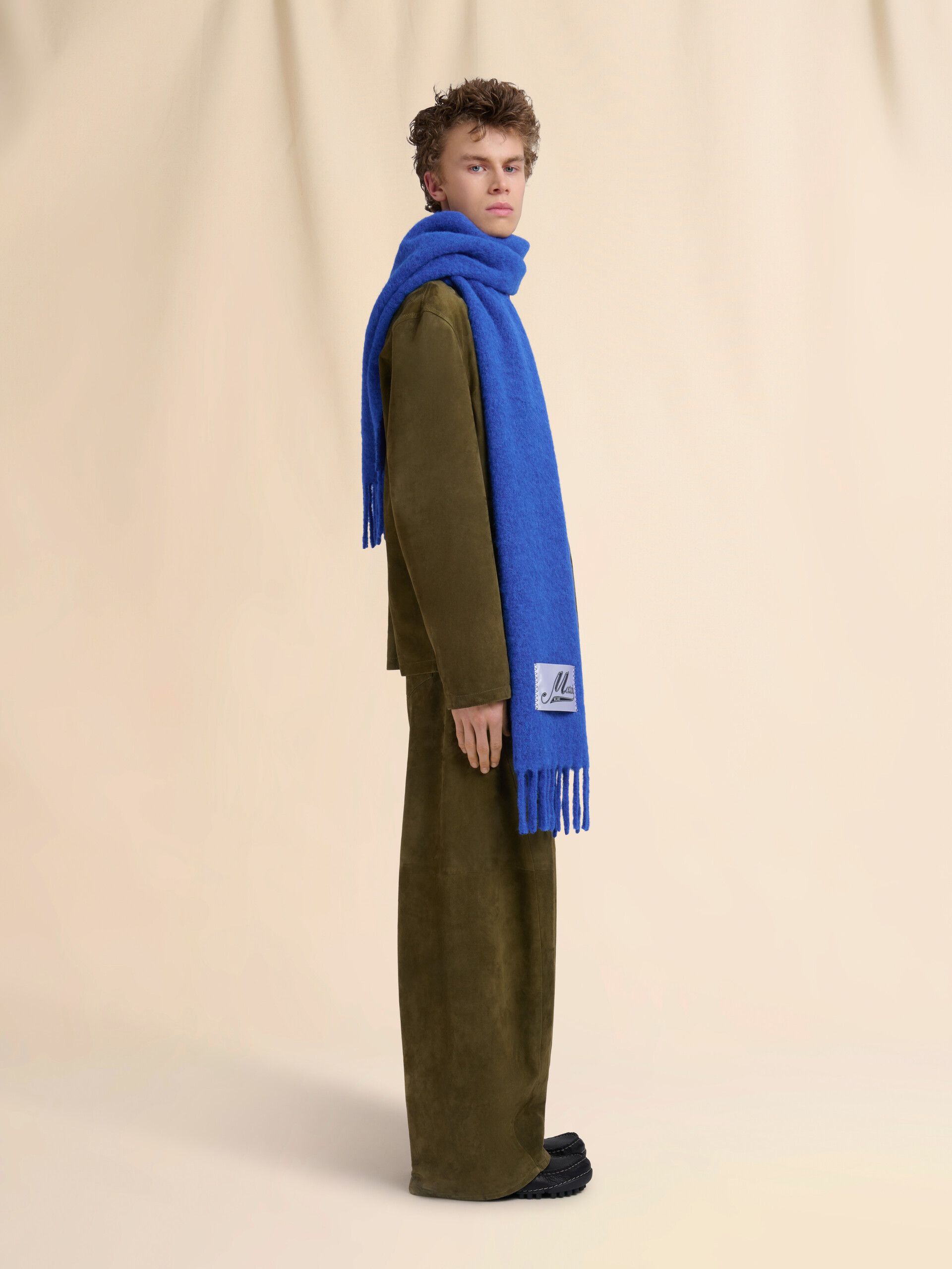 Marni Embroidered Logo Alpaca Felted Wool Classic Blue Scarf FW25 Size ONE SIZE - 10 Thumbnail