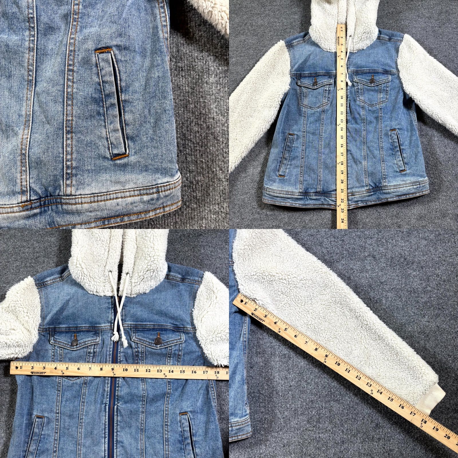 Vintage Maurices Jacket Womens Small Blue Denim Cotton Sherpa Hooded Full Zip Winter Size S / US 4 / IT 40 - 8 Thumbnail