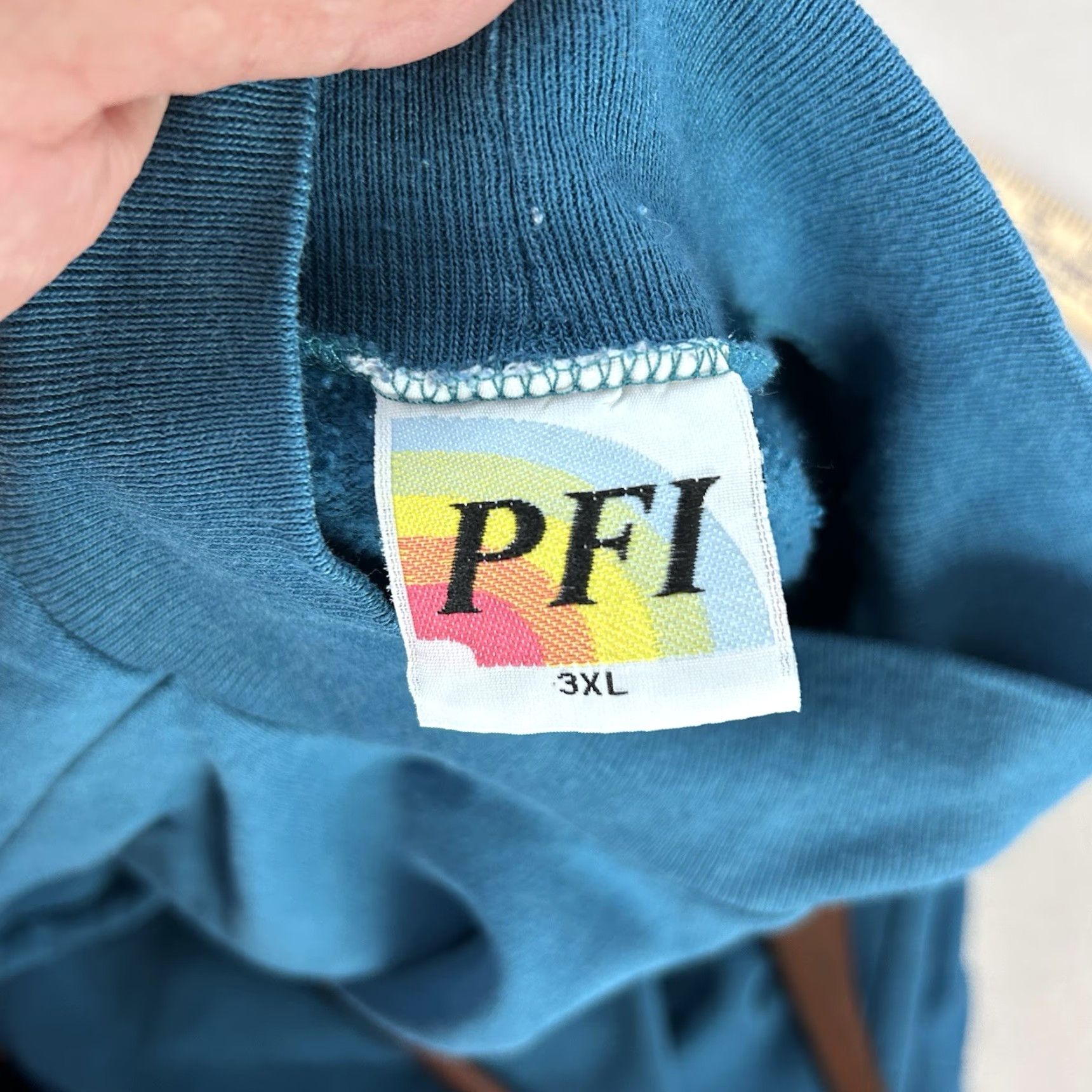 Vintage VINTAGE PFI Sweater Womens 3XL Teal Crewneck Sweatshirt 90s Y2K Mardi Gras Mask USA Size XXL / US 16-18 / IT 52-54 - 3 Thumbnail