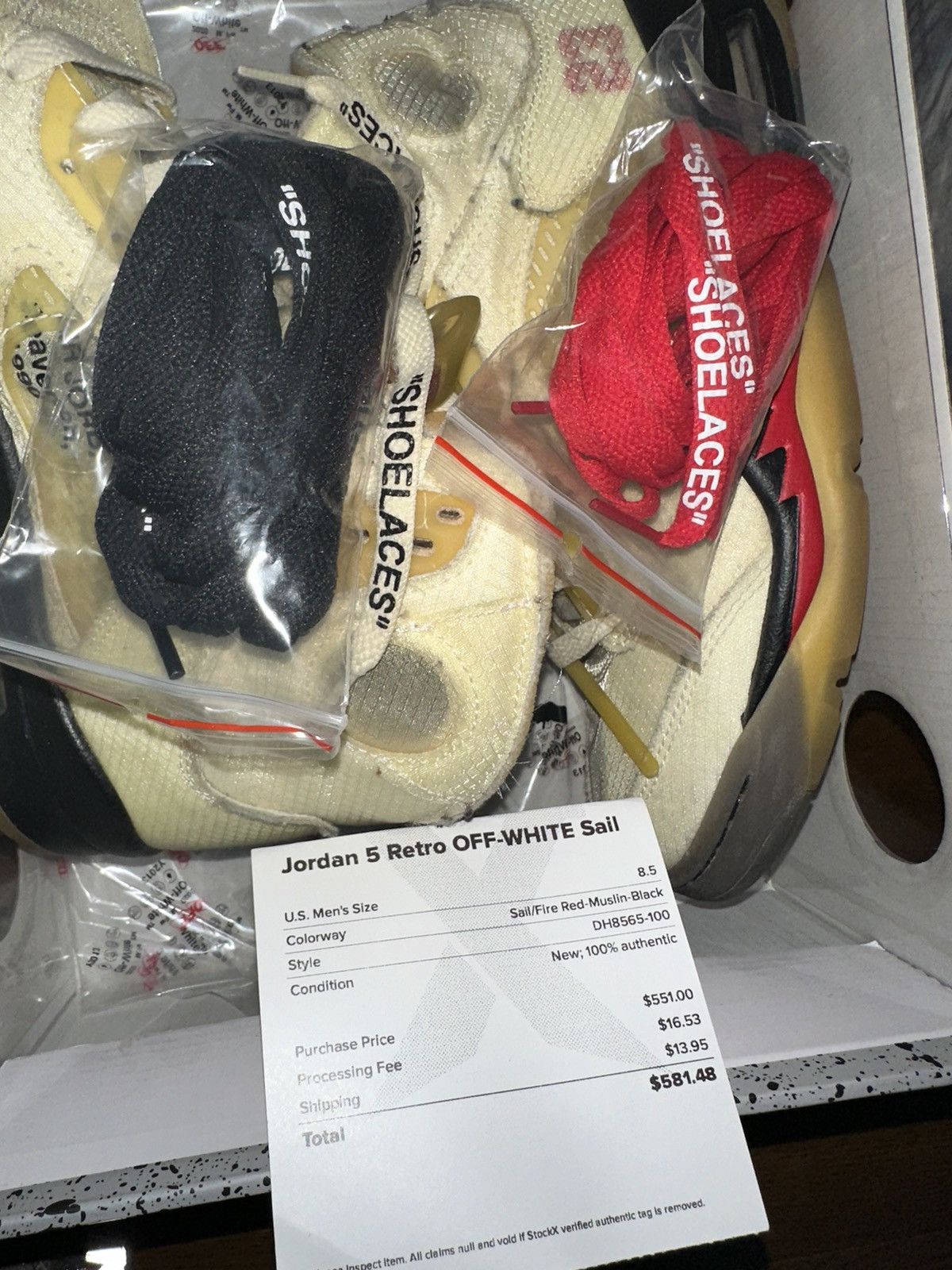 Jordan Brand × Off-White Off white Jordan 5 sail 8.5 Size US 8.5 / EU 41-42 - 11 Thumbnail