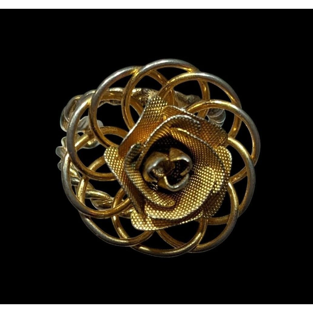 Other Vintage Fantasy Rose Floral Gold Tone Open Ring Size ONE SIZE - 1 Thumbnail