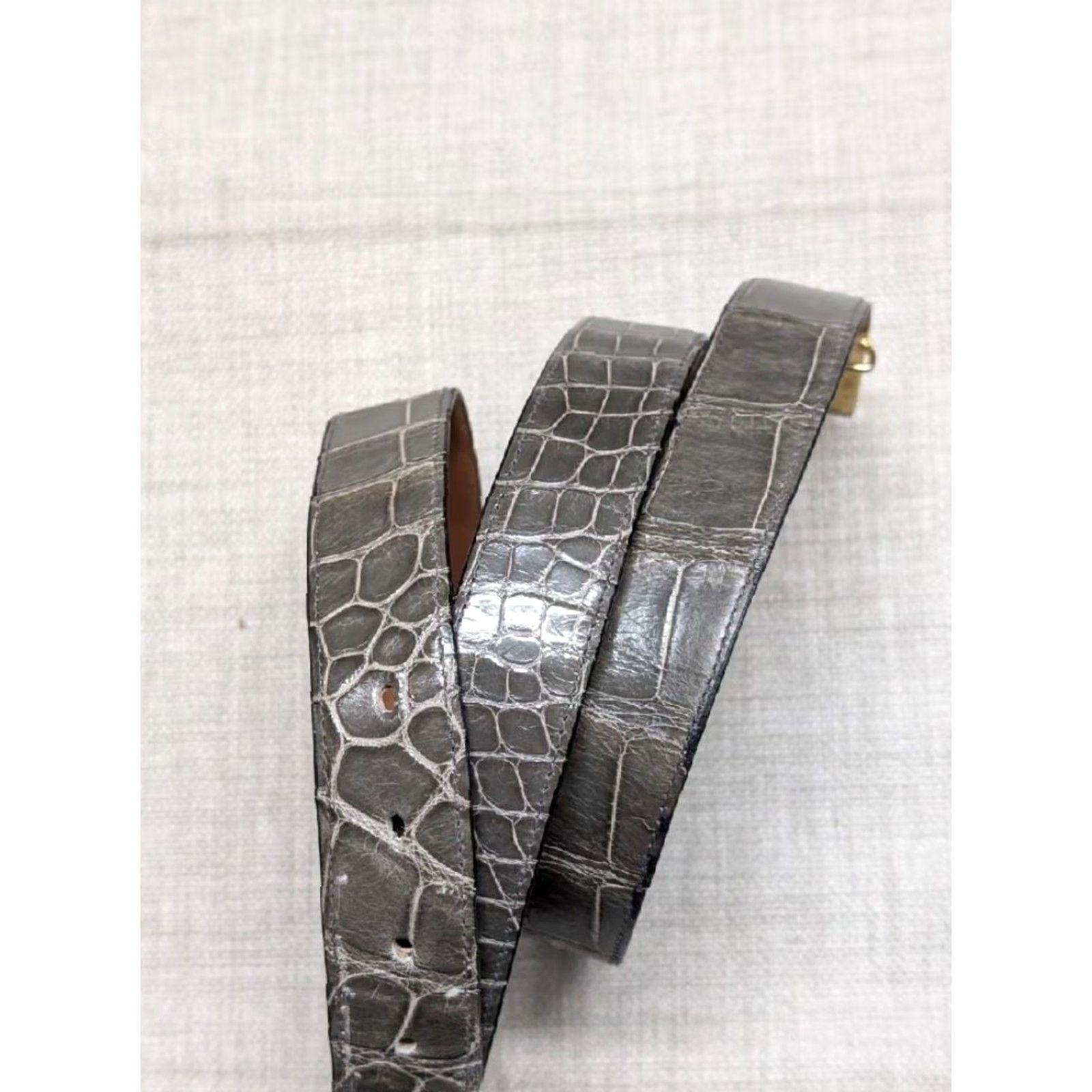 Vintage ZILLI belt CROCODILE golden buckle 42 made in FRANCE gray-brown-green Dress Belt Men 41/42 1-1/8" width Size 42 - 4 Thumbnail