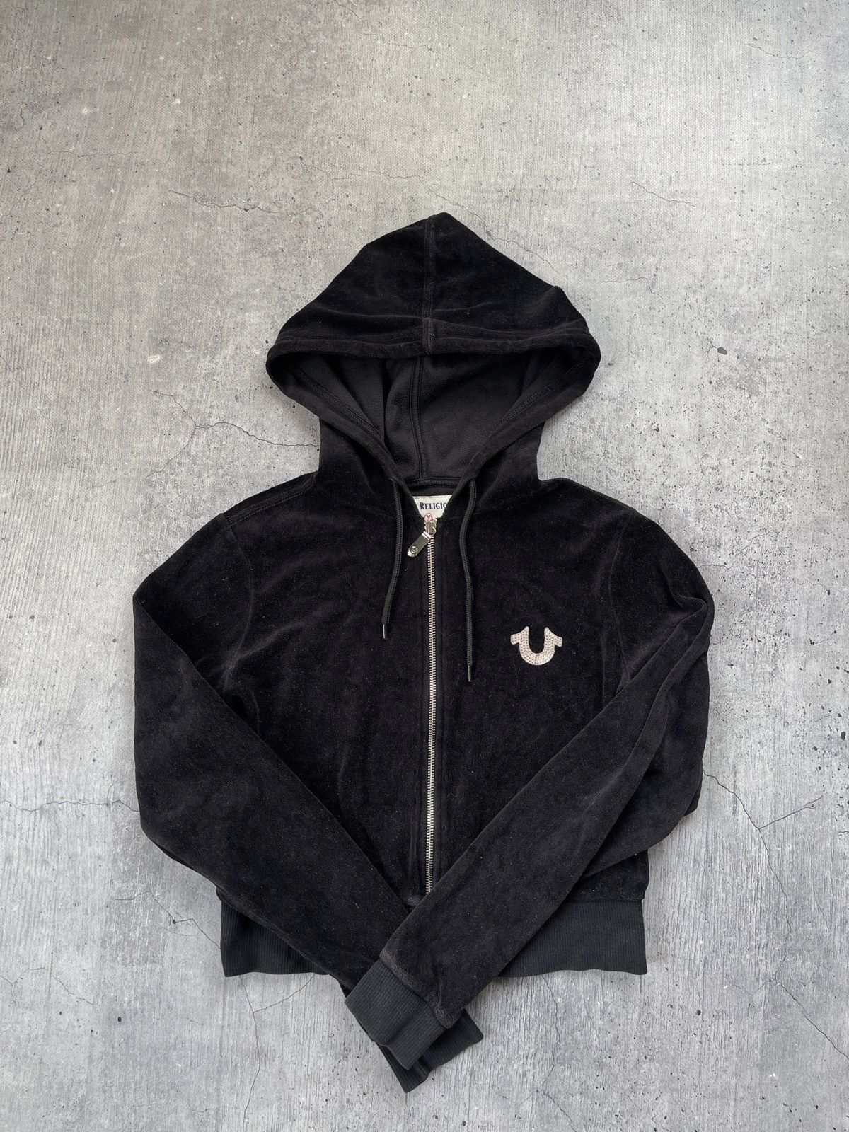 True Religion × Vintage VINTAGE TRUE RELIGION VELOUR Y2K ZIP UP HOODIE Size L / US 10 / IT 46 - 6 Thumbnail