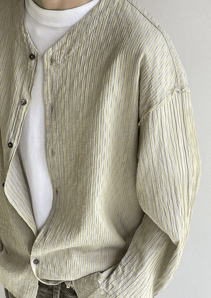 Japanese Brand × Vintage Retro fashion y2k distressed frayed crinkle pinstripe shirt Size US L / EU 52-54 / 3 - 3 Thumbnail