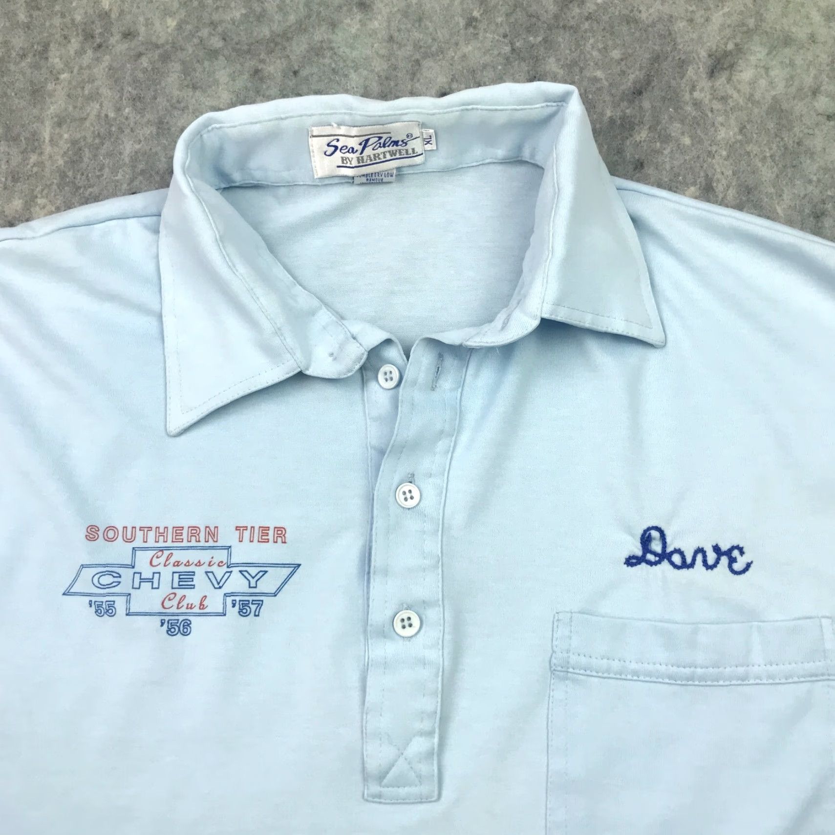 Vintage VTG Chevrolet Shirt Mens XL Blue Polo Chevy Classic Club Sea Palms Single Stitch Size US XL / EU 56 / 4 - 3 Thumbnail