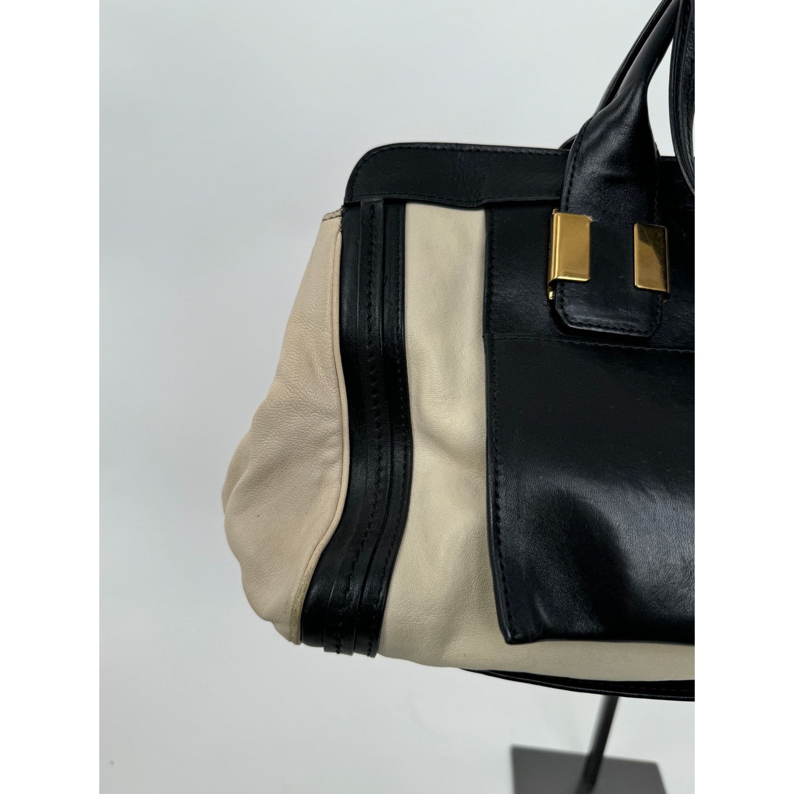 Chloe Chloe Black Cream Leather Colorblock Weekender Two Way Bag Size ONE SIZE - 4 Thumbnail