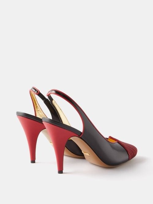 Gucci o1s1wg110225 Women's Slingback Pumps With Pleats Black & Red Size US 11 / IT 41 - 3 Thumbnail