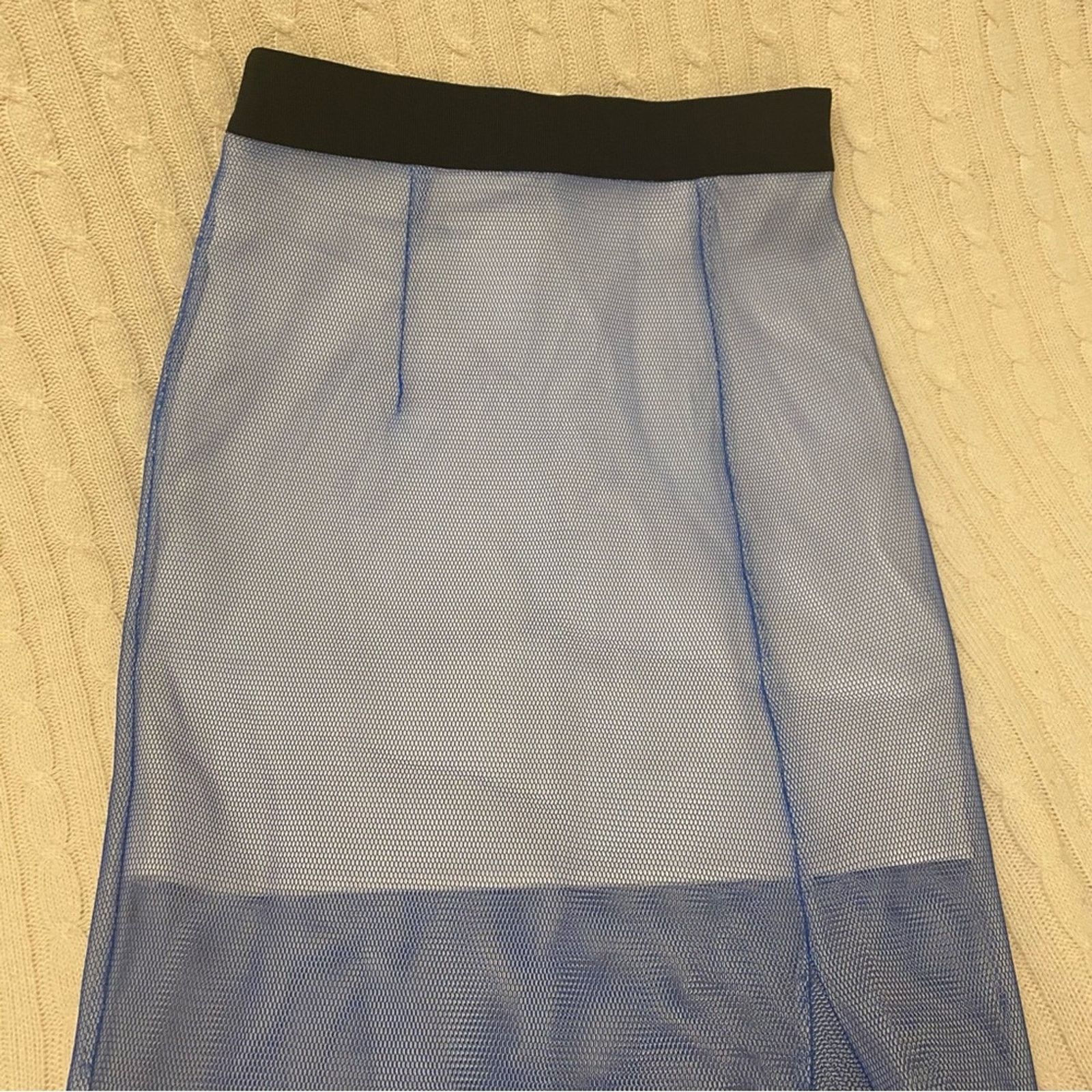 MILLY Milly Blue Midi Pencil Skirt sz 10 Milly Midi Net Skirt Size 32" / US 10 / IT 46 - 3 Thumbnail