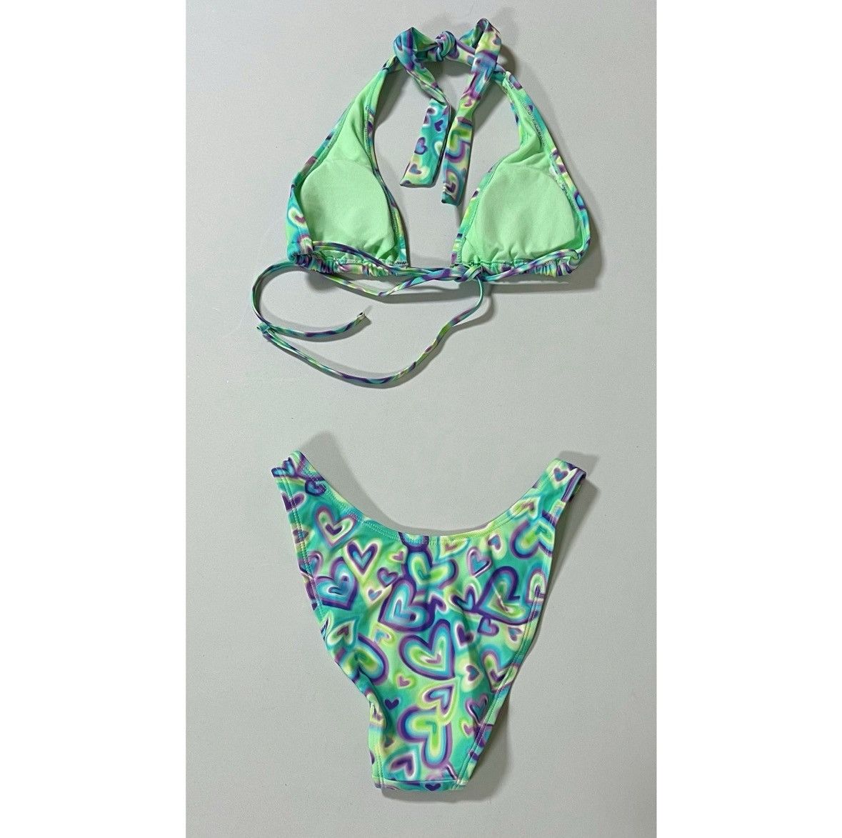 Japanese Brand × Vintage Graffiti Airbrush Hearts Bikini Top and Bottoms Set XXS 💜✨ Size ONE SIZE - 5 Thumbnail