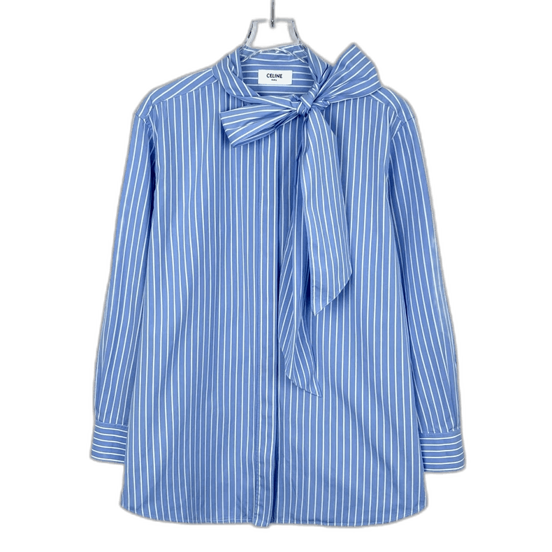 Celine Blue Striped Long Sleeve Shirt with Bow Tie Size US XS / EU 42 / 0 - 1 Thumbnail