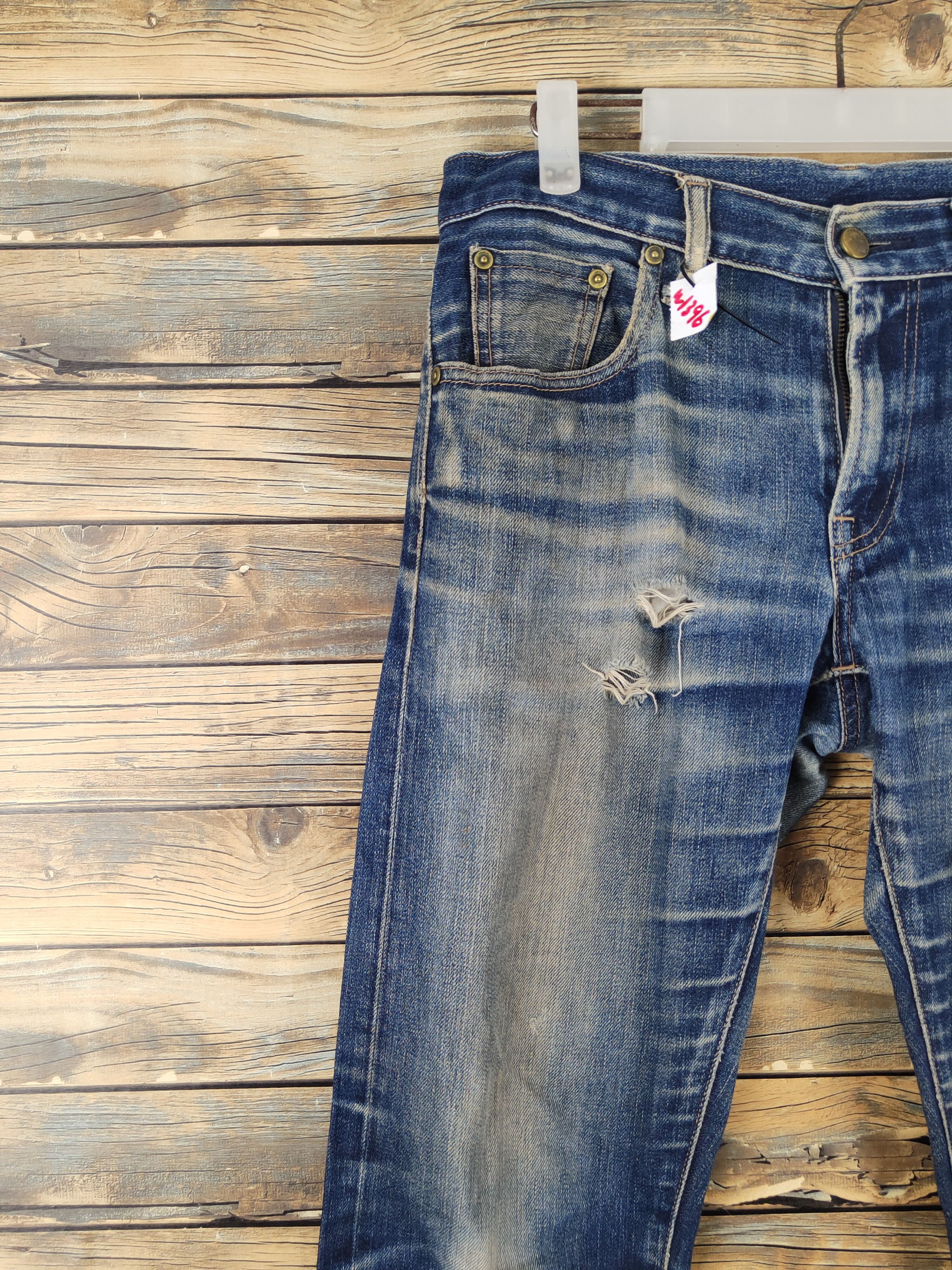 Japanese Brand Uniqlo Dark Blue Distressed Ripped Jeans#W1396 Size US 31 - 3 Thumbnail
