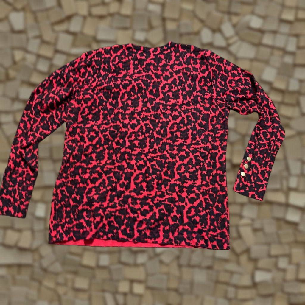 JM Collection JM Collection Shirt Women's XL Petite Red Cheetah Print Long Sleeve Shirt T-Shirt Casual Fall Spring Summer Women Size XL / US 12-14 / IT 48-50 - 1 Thumbnail
