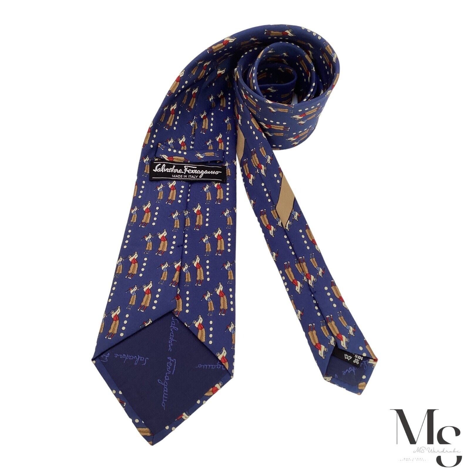 Salvatore Ferragamo Salvatore Ferragamo Blue Golfers Print Silk Tie Made In Ital Size ONE SIZE - 2 Thumbnail