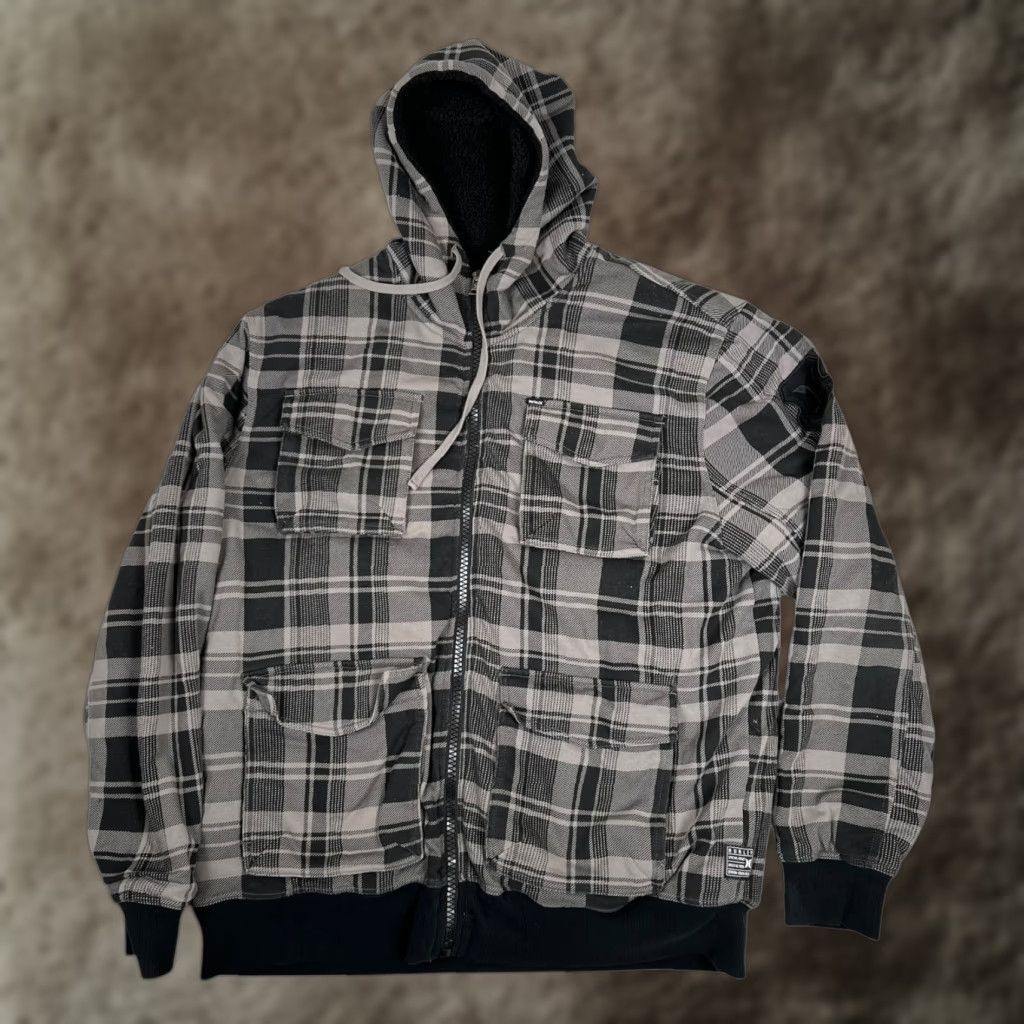 Hurley VINTAGE Hurley Jacket 2XL Gray Plaid Fleece Lined Hooded Full Zip Mens Size US XXL / EU 58 / 5 - 1 Thumbnail
