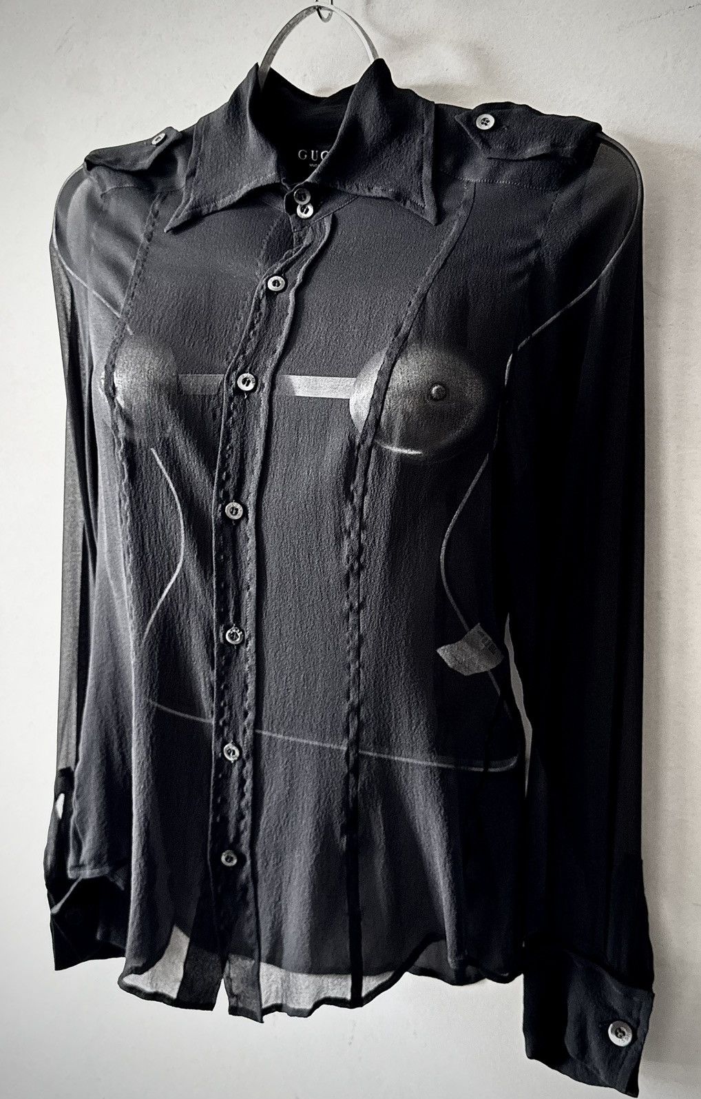Gucci Gucci - Tom Ford - Fall 1996 - Sheer Silk with Epaulettes Size S / US 4 / IT 40 - 1 Thumbnail