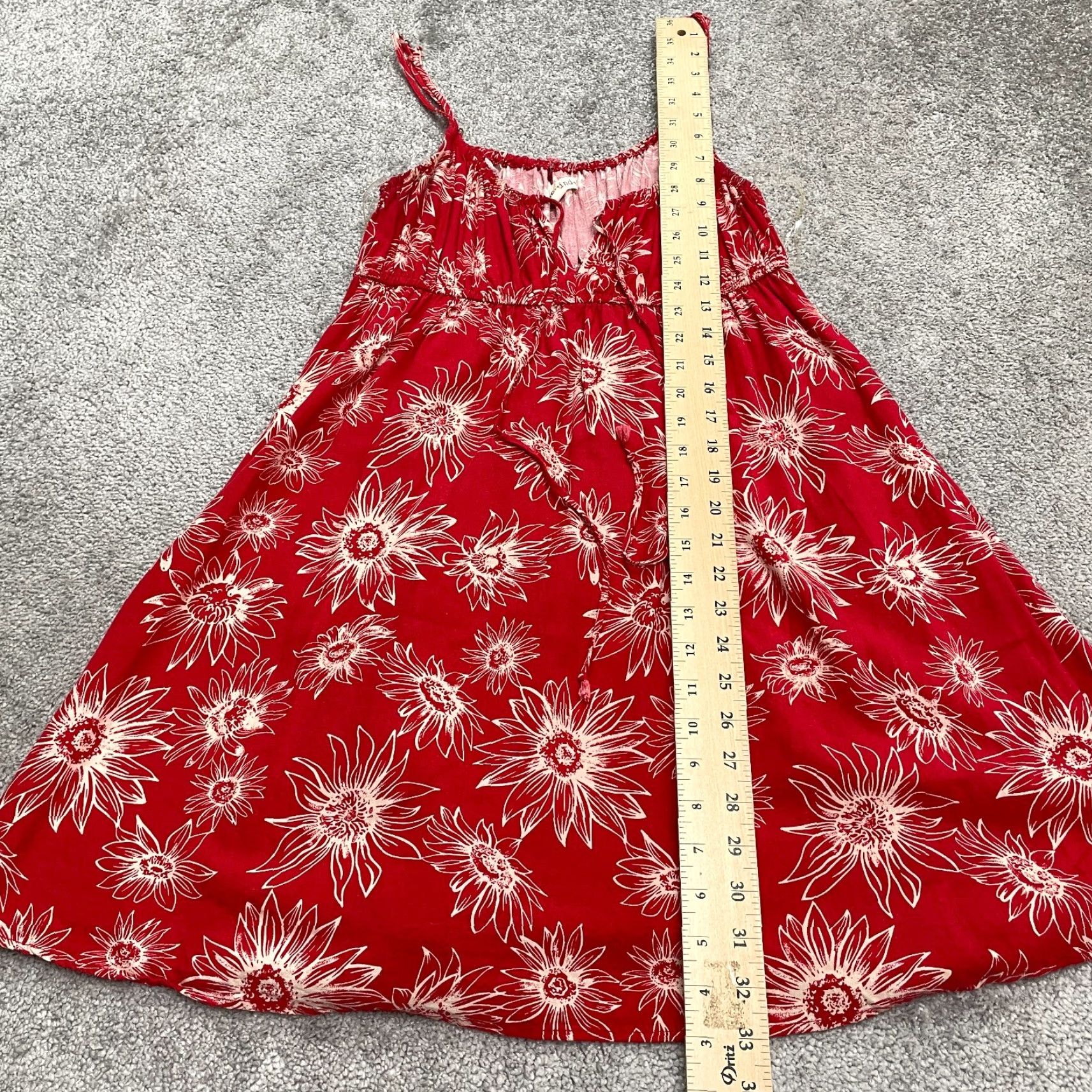 Vintage VINTAGE Rewind Women's Linen Rayon A-Line Sun Dress Midi Floral Spaghetti Strap Boho Casual Summer Red Girls Size L / US 10 / IT 46 - 7 Thumbnail