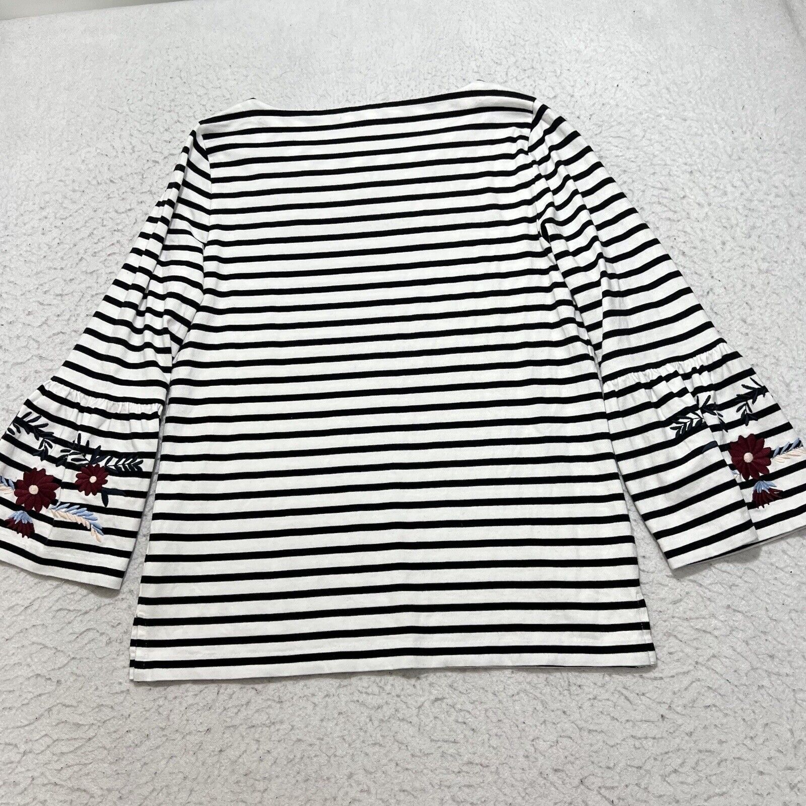 J.Crew J. Crew Embroidered Floral Top Black White Striped Size M / US 6-8 / IT 42-44 - 9 Thumbnail