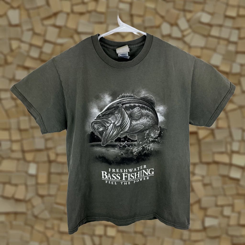 Vintage VINTAGE Nature Animal Freshwater Bass Fishing Feel The Power T-Shirt Medium Gray Size US M / EU 48-50 / 2 - 1 Thumbnail