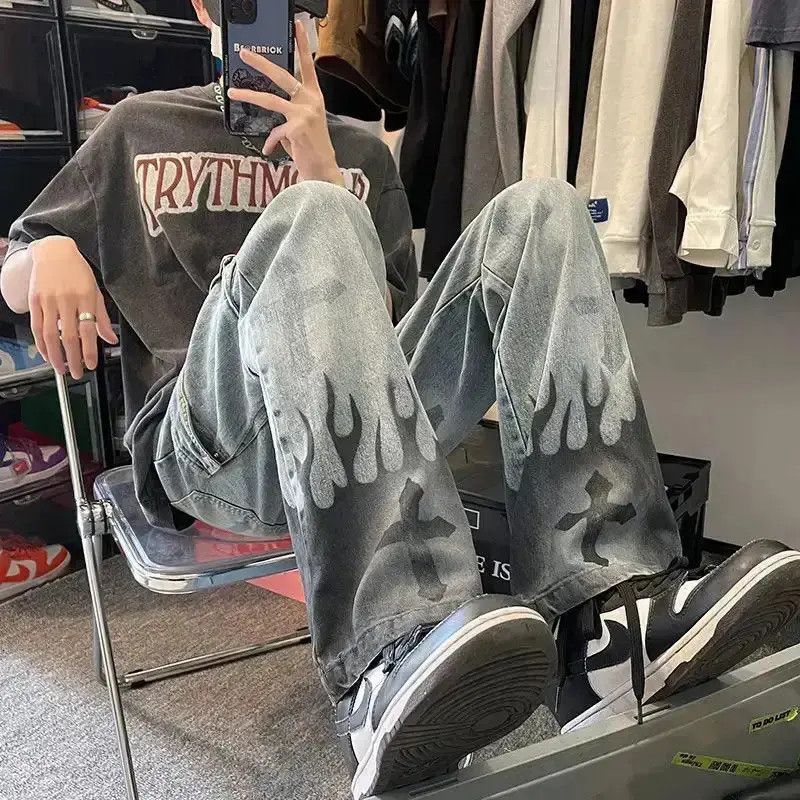 Japanese Brand High Street Cross Print Punk Rock Style Jeans Pants Size US 32 / EU 48 - 1 Thumbnail
