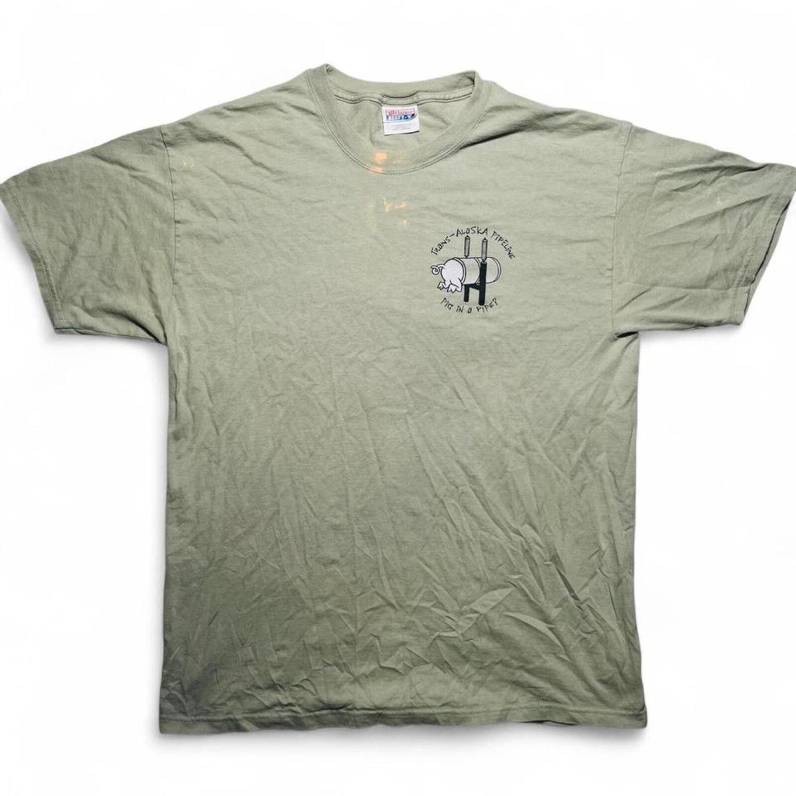 Hanes Vintage Trans-Alaska Pipeline Pig In A Pipe Shirt Olive L Size US L / EU 52-54 / 3 - 1 Thumbnail