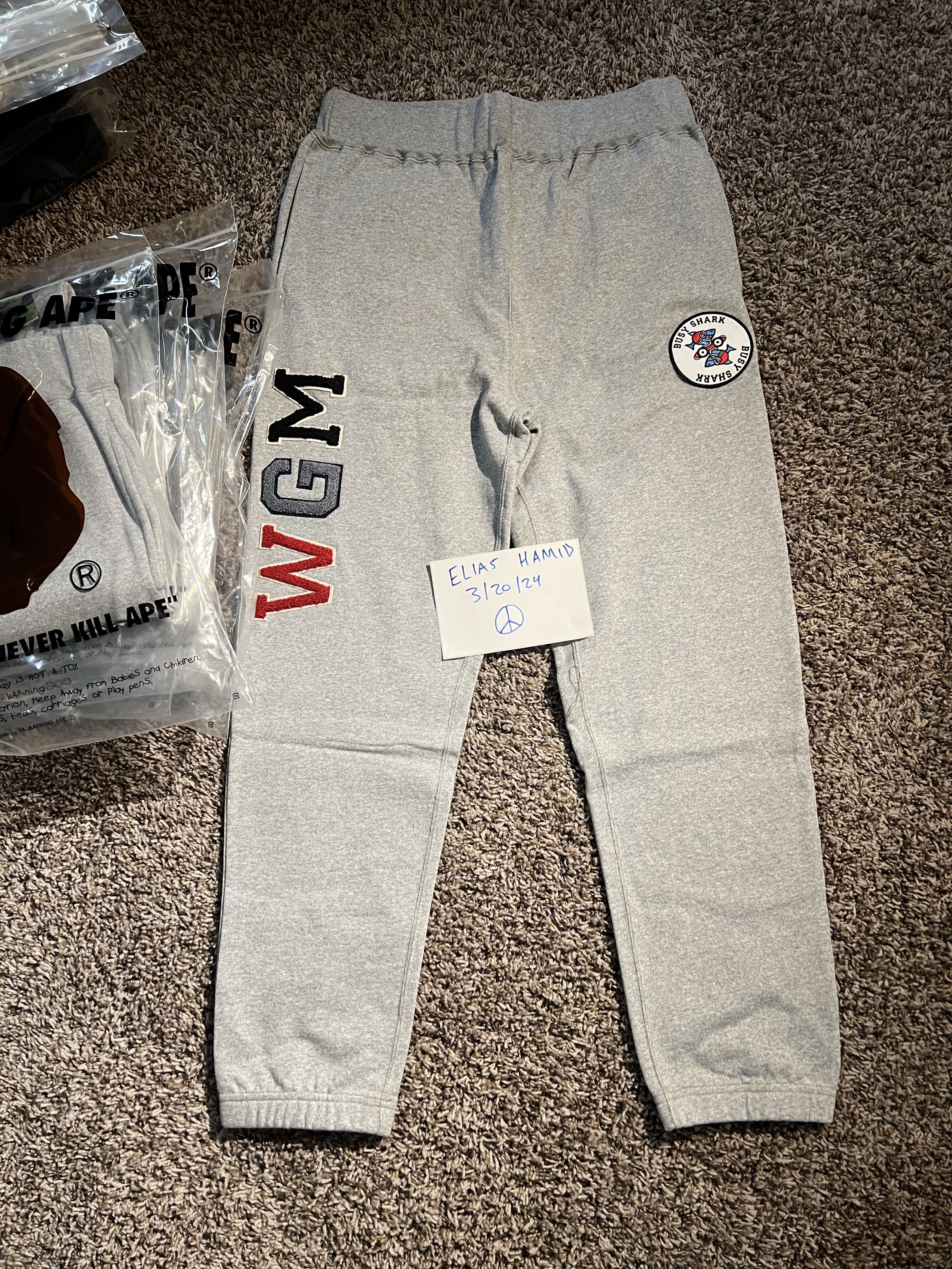 image of Bape Busy Shark Sweat Pants in Grey, Men's (Size 30)