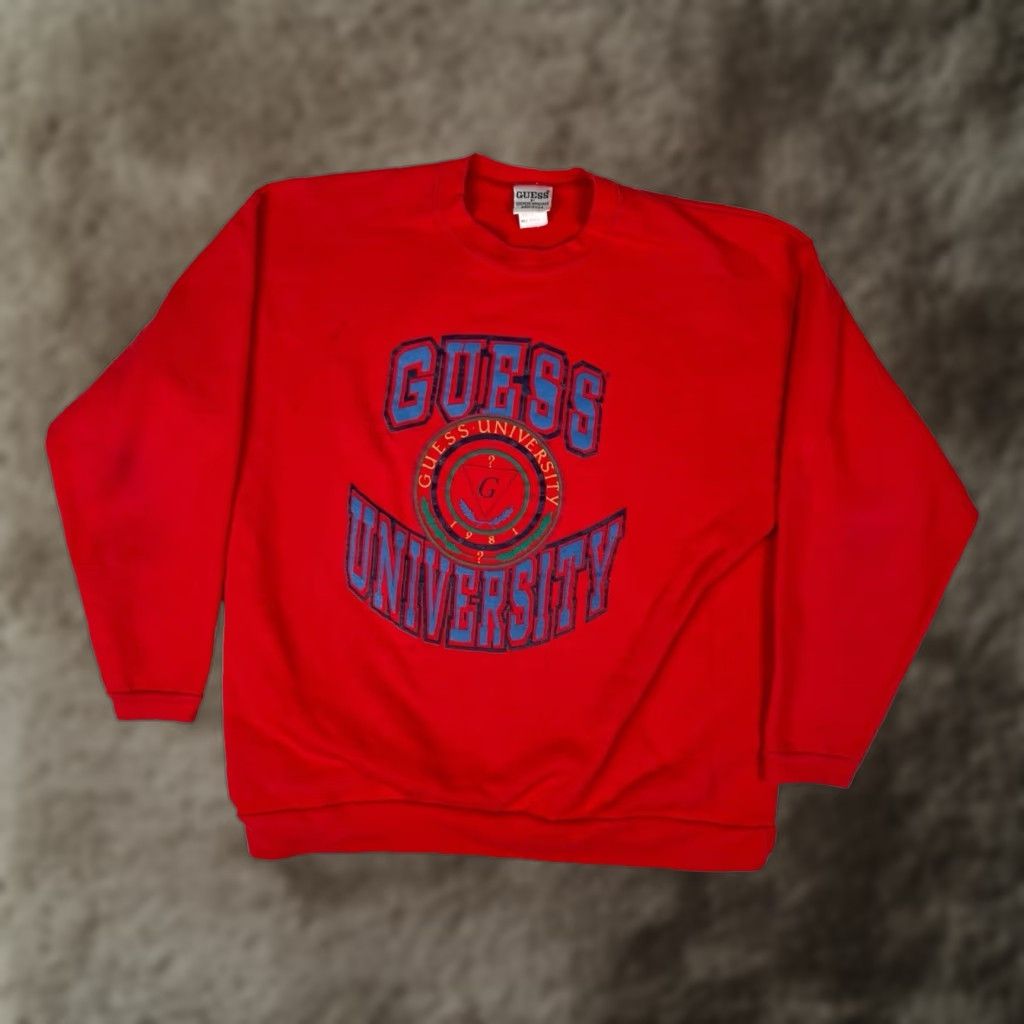 Guess VINTAGE GUESS Sweatshirt Crewneck Women’s M Red Cotton Logo 90s USA School Graphic Print Pullover Knits Size M / US 6-8 / IT 42-44 - 1 Thumbnail