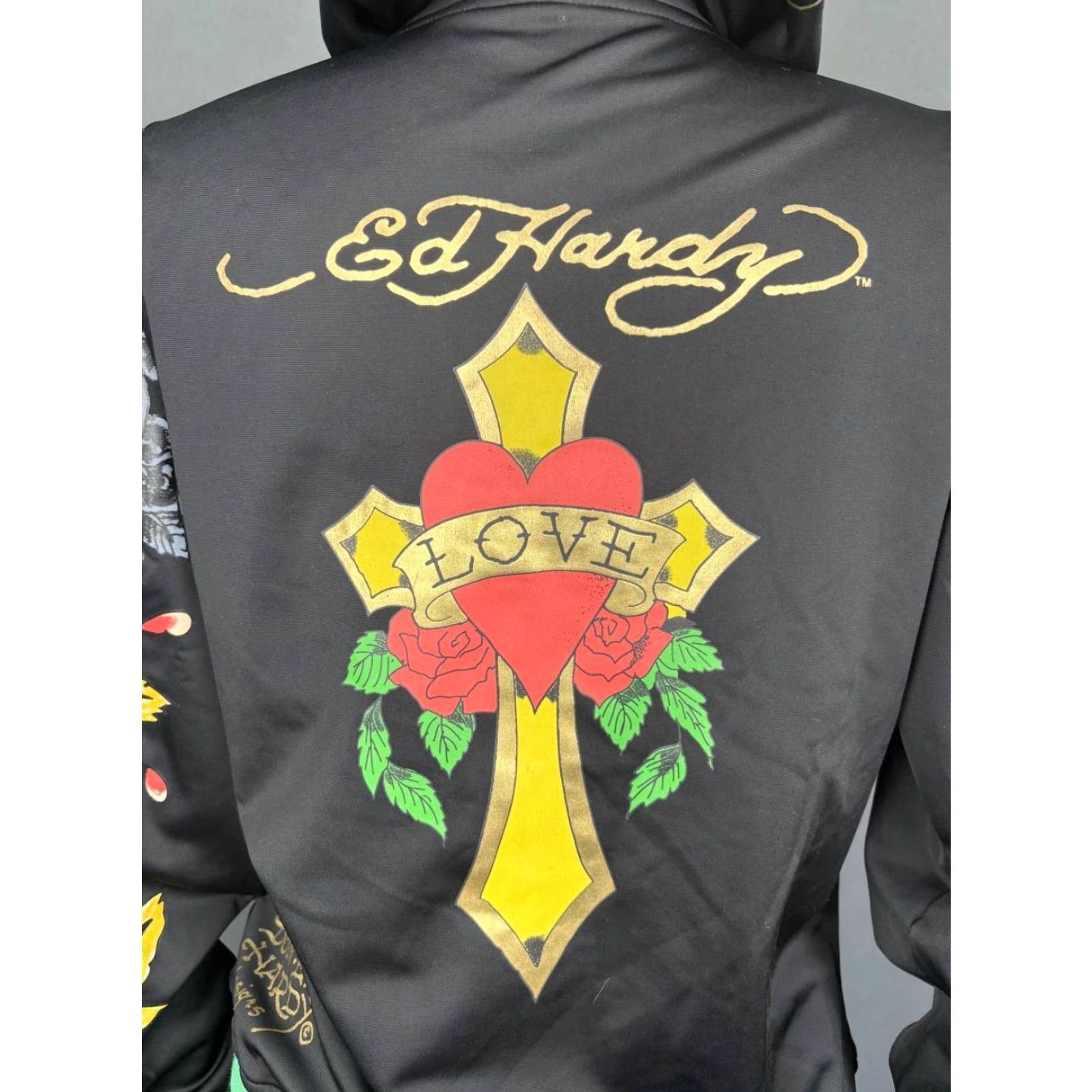 Ed Hardy Ed Hardy Love Women Track Jacket L Black Polyester Full Zipper Hooded Size L / US 10 / IT 46 - 7 Thumbnail