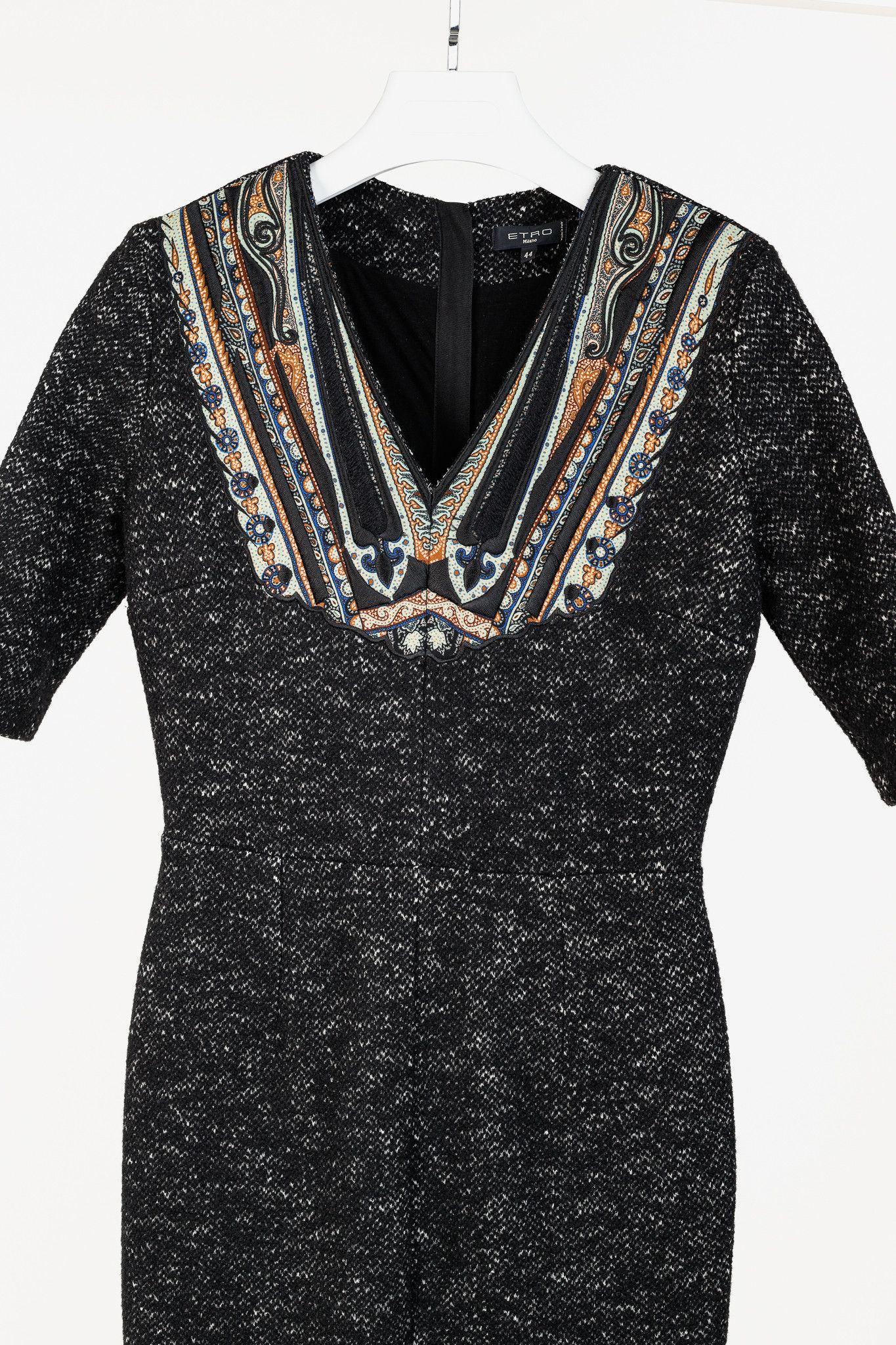 Etro Etro Black Wool Embroidered-Paisley-Bib Dress Size M / US 6-8 / IT 42-44 - 3 Thumbnail