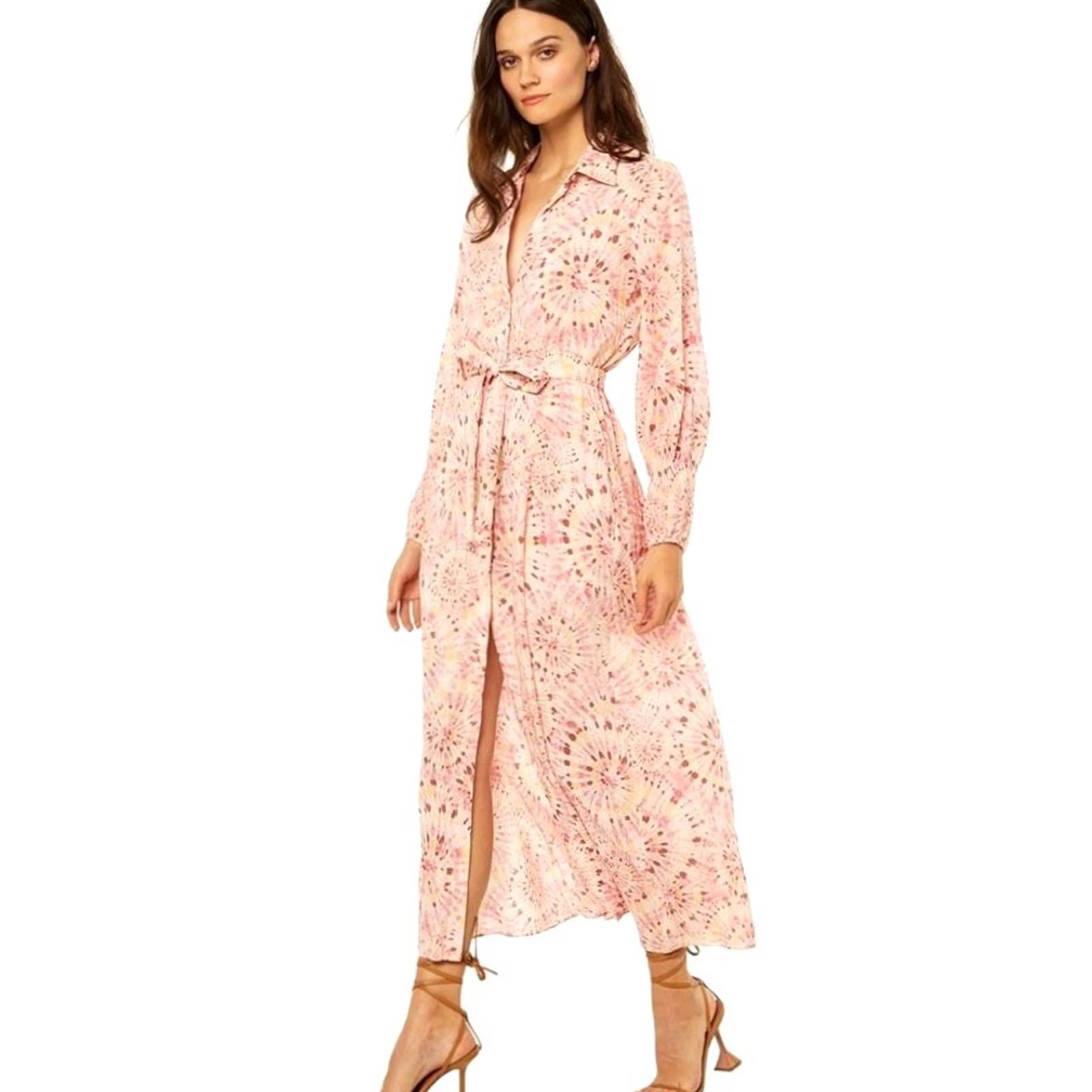 MISA Los Angeles MISA Los Angeles Bettina Belted Floral Shirtdress Rose Lemonade Women's S Button Closure, Long Sleeve, Lightweight, Pockets, Cotton Blend, NWT Size S / US 4 / IT 40 - 2 Thumbnail