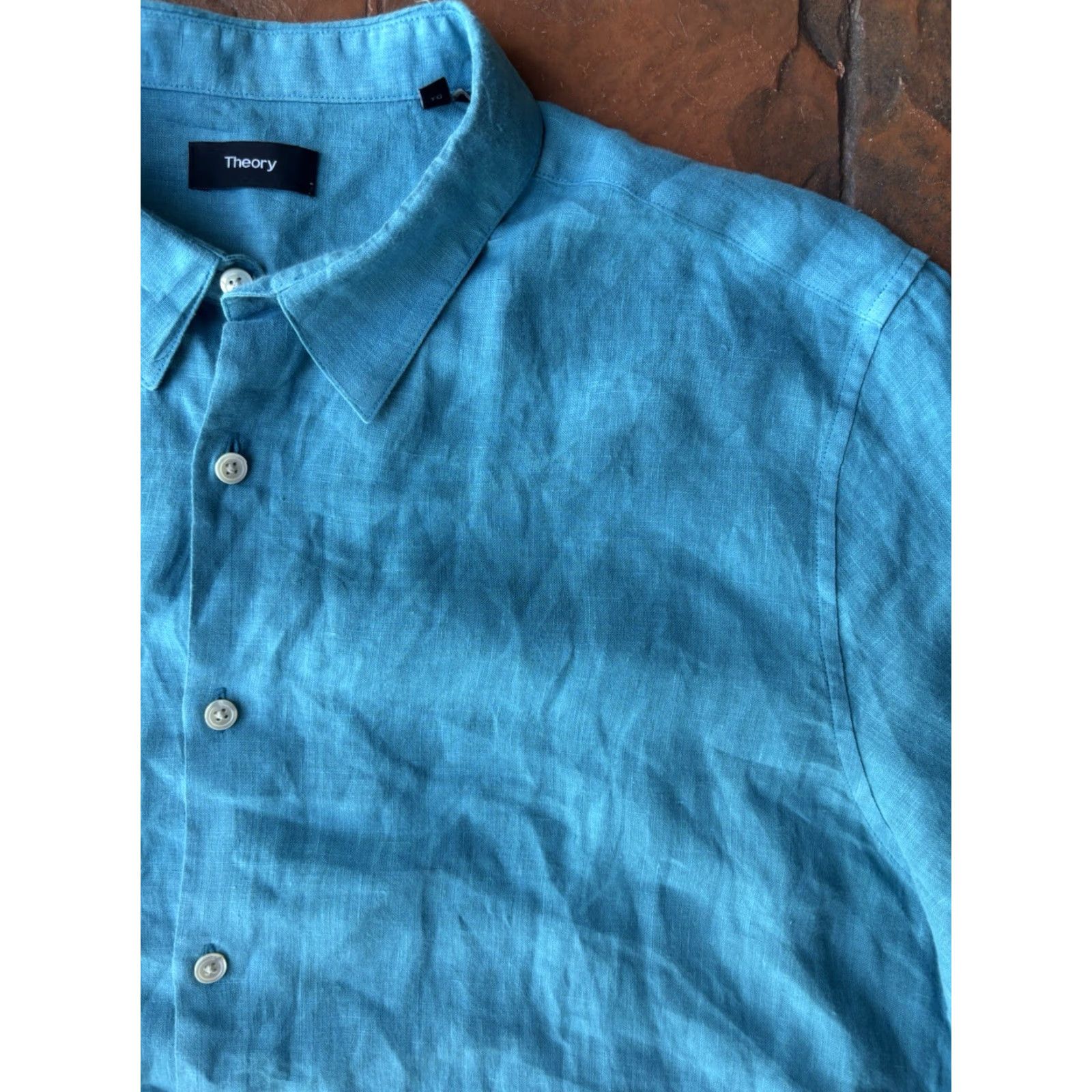 Theory Theory Button-Down Shirt Men’s XL 100% Linen Blue Regular size fits Mens Shirt Size US XL / EU 56 / 4 - 6 Thumbnail