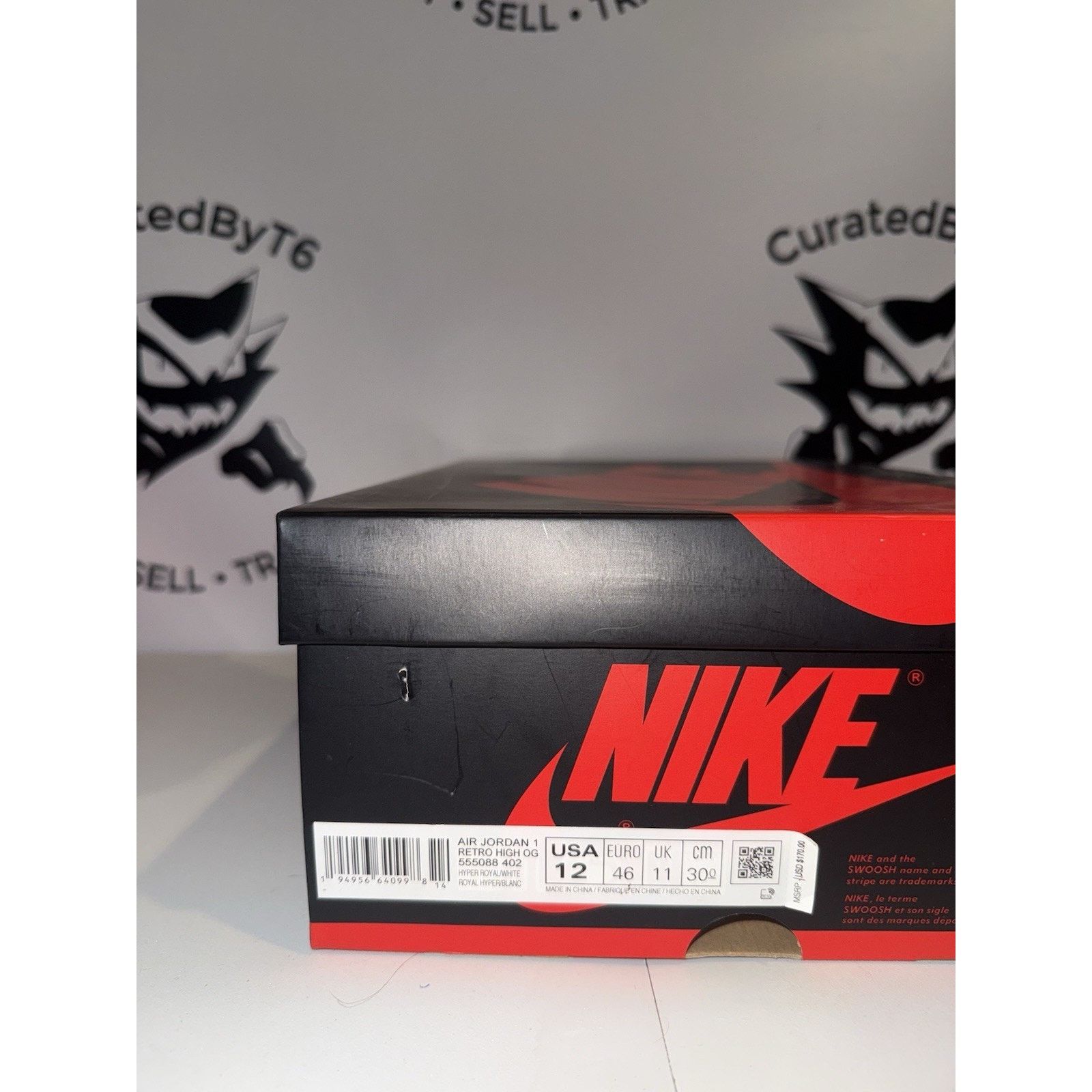 Jordan Brand Nike Air Jordan 1 Retro OG High Hyper Royal 12 555088-402 Size US 12 / EU 45 - 8 Thumbnail