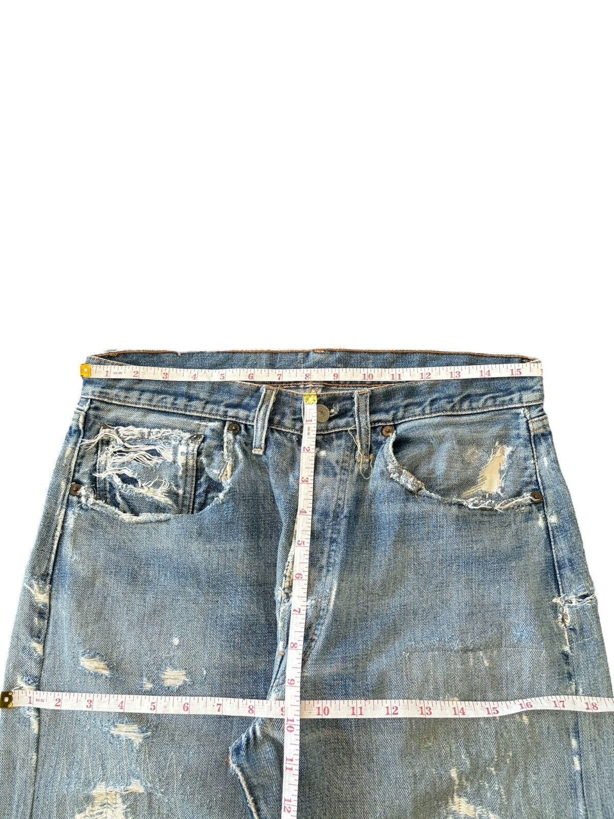 Levi's Vintage 70s Levis 501 Sashiko Distress Loose Selvedge Jeans Size US 32 / EU 48 - 6 Thumbnail