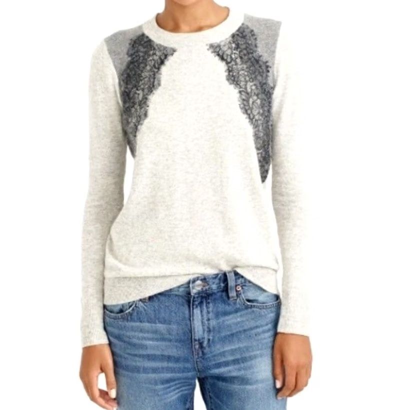 J.Crew J.Crew Gray Wool Blend Black Lace Color block Crew Neck Sweater Women’s Sz Small - Mens/Womens? Size S / US 4 / IT 40 - 3 Thumbnail