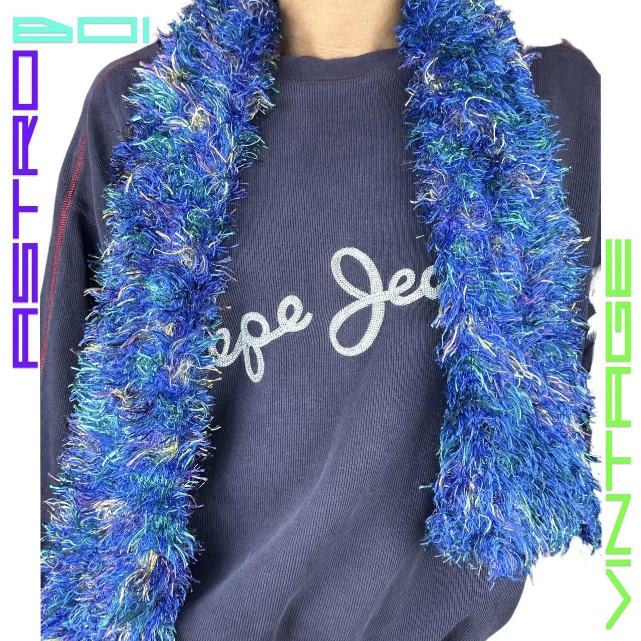 Other Vintage Handknit Blue Fuzzy Winter Scarf Size ONE SIZE - 3 Thumbnail
