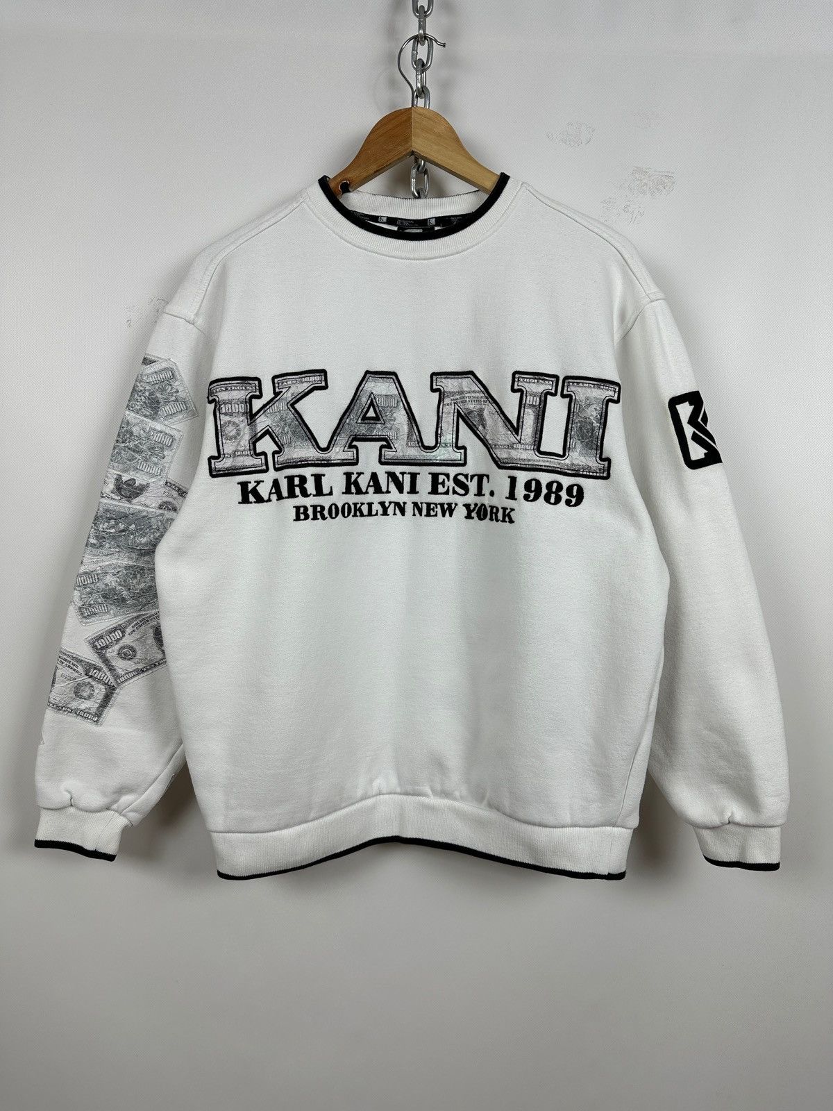 Karl Kani 90s Vintage Karl Kani Big Logo Dollar $ White Sweatshirt Size US S / EU 44-46 / 1 - 1 Thumbnail