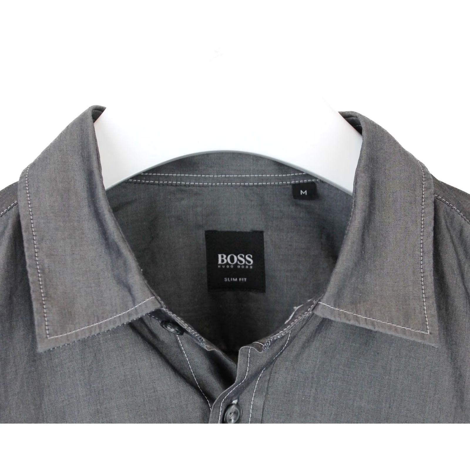Hugo Boss Hugo Boss Shirt Mel Slim Fit Button Up Spread Collar Grey Men's MEDIUM Size 40R - 4 Thumbnail