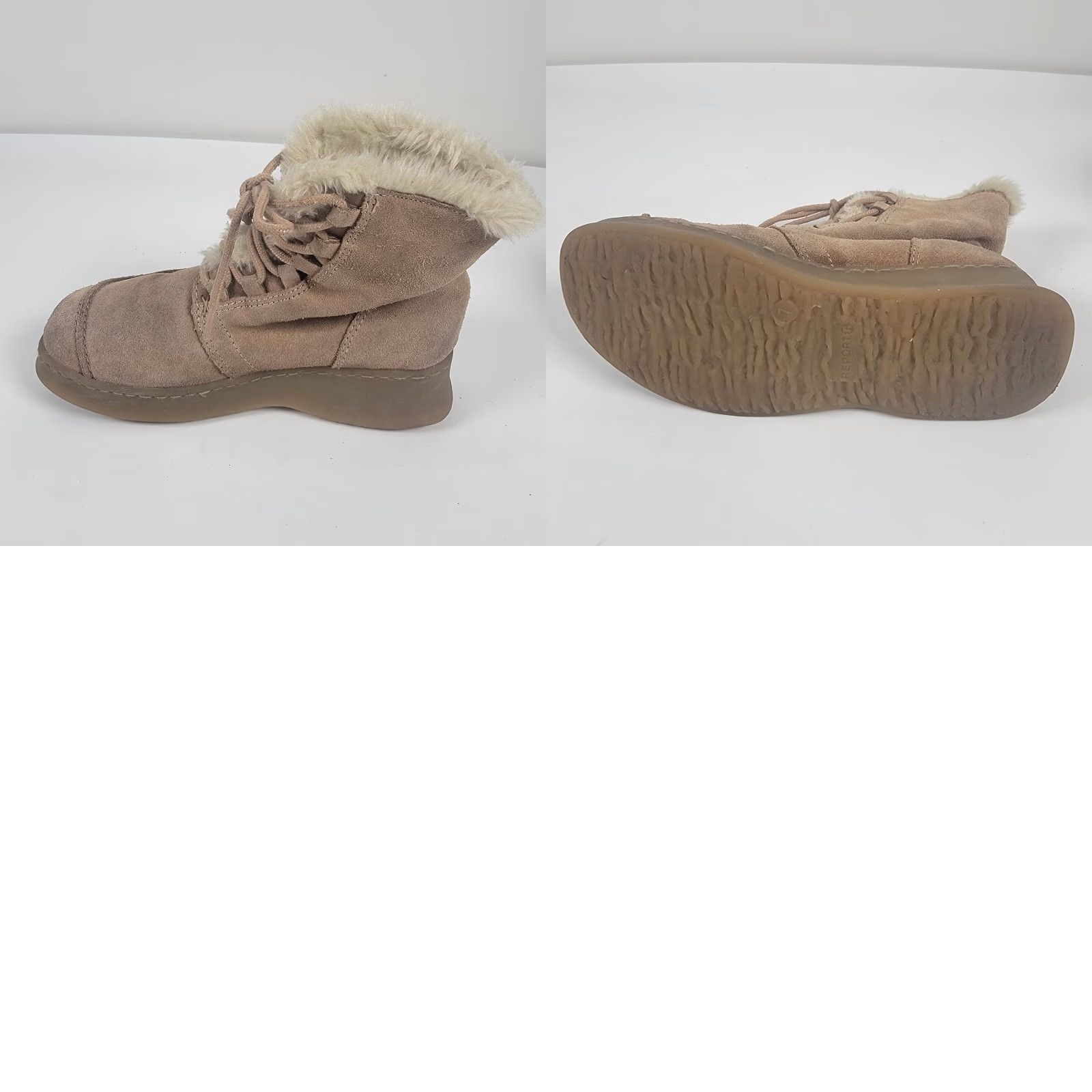 Vintage VINTAGE? No — Report Sierra Tan Suede Upper Boots Women's Winter Lace Up 7 Leather Outsole Lined Insulated Fur Size US 7 / IT 37 - 8 Thumbnail