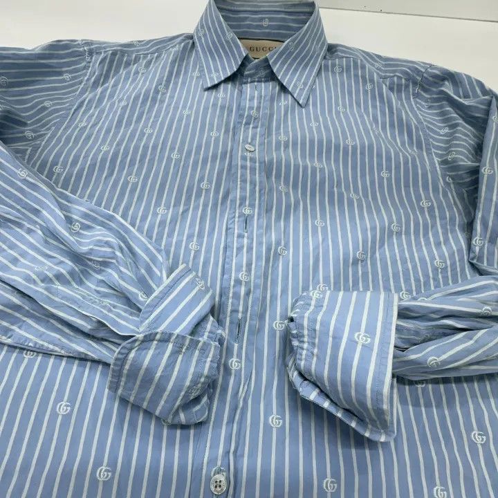 Gucci Gucci Blue Striped Cotton Shirt for Men-2507 Size US M / EU 48-50 / 2 - 5 Thumbnail