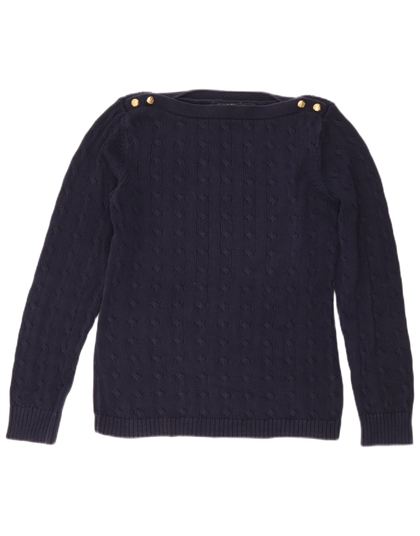 Ralph Lauren Womens Boat Neck Jumper Sweater UK 14 Large Navy Blue Cotton Size M / US 6-8 / IT 42-44 - 1 Thumbnail