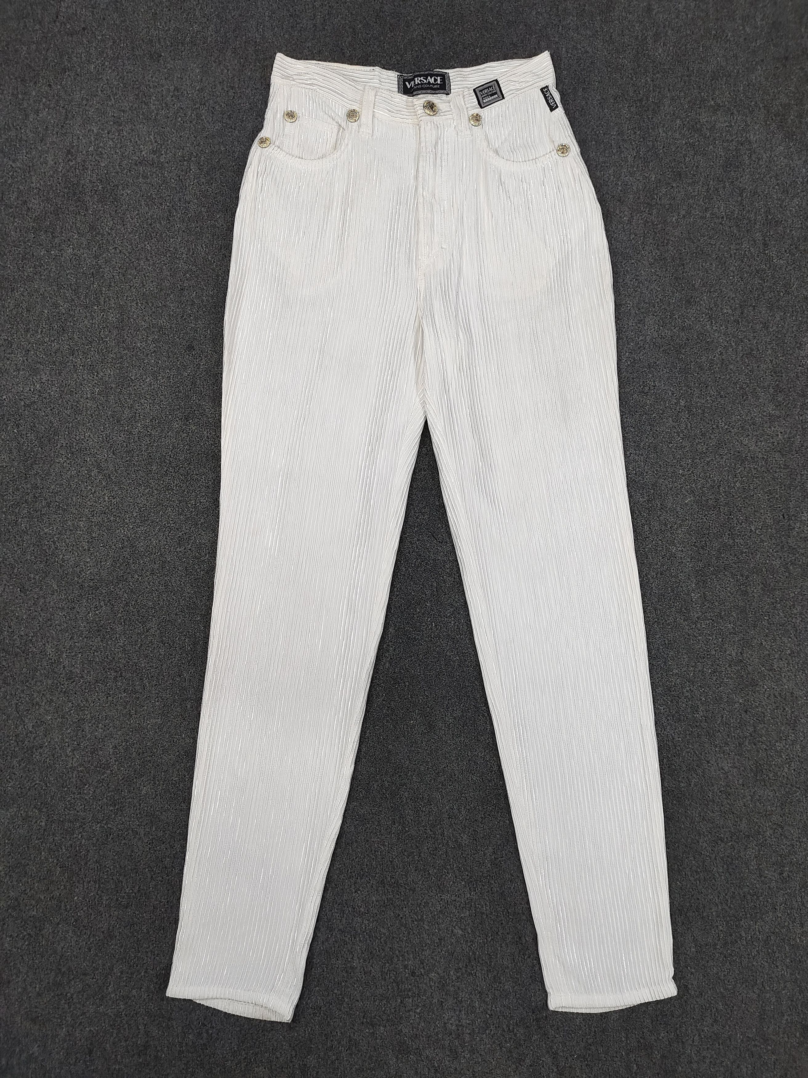 Versace Jeans Couture 90s Versace JC Archive Striped Textured Viscose Slim Trouser Size 29" - 1 Thumbnail