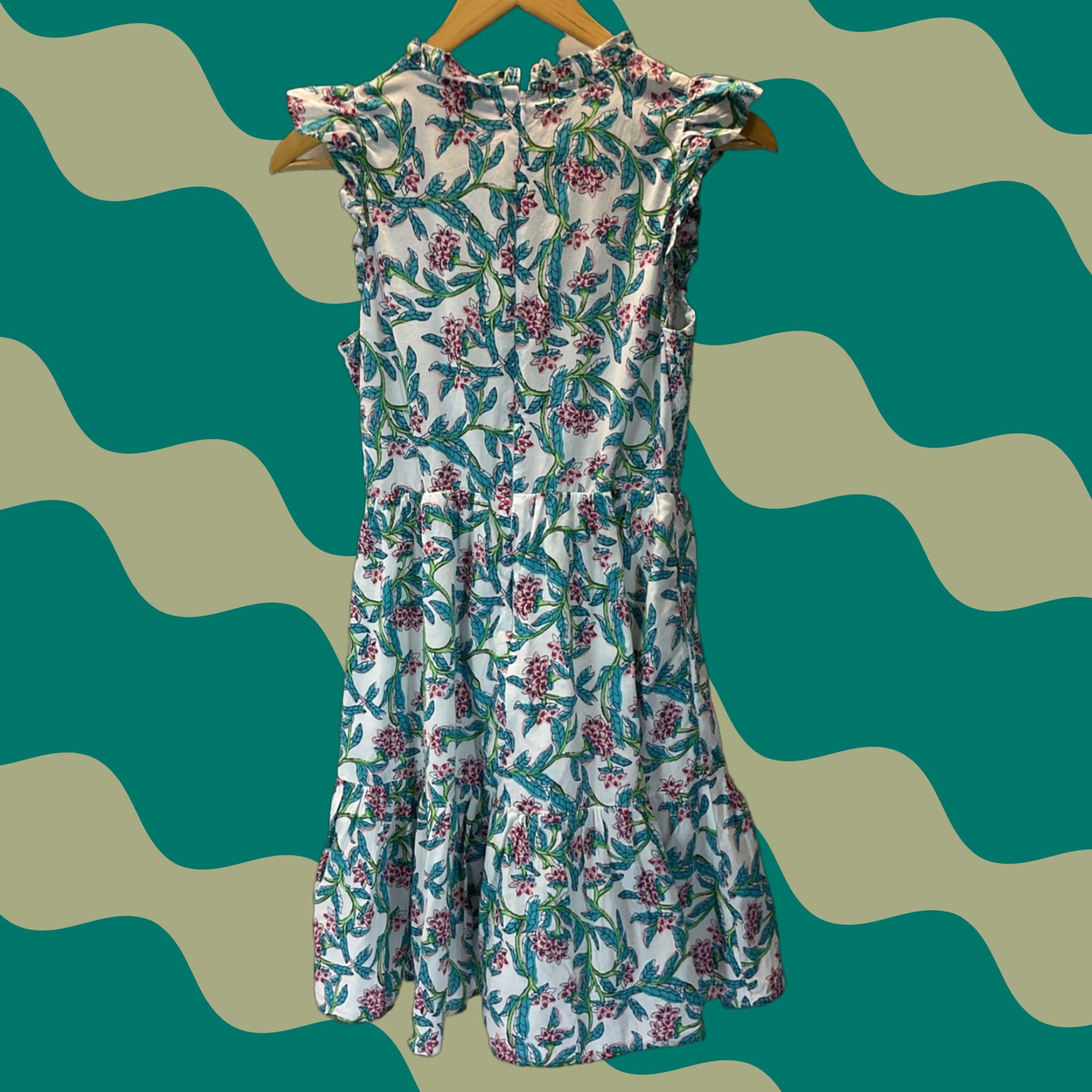 VINTAGE J. Crew Flutter Sleeve Mini Dress White Frosted Aqua Pink XS Lined  Classic