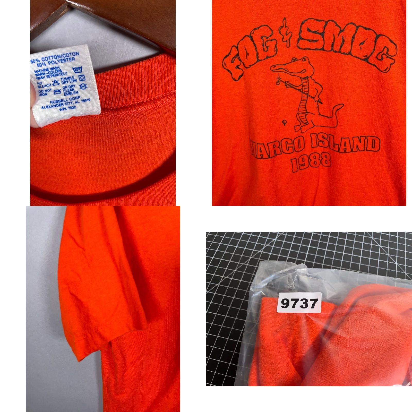 Jerzees VINTAGE Jerzees 1988 Marco Island Fog & Smog graphic T-Shirt Adult Large Orange Size US M / EU 48-50 / 2 - 8 Thumbnail