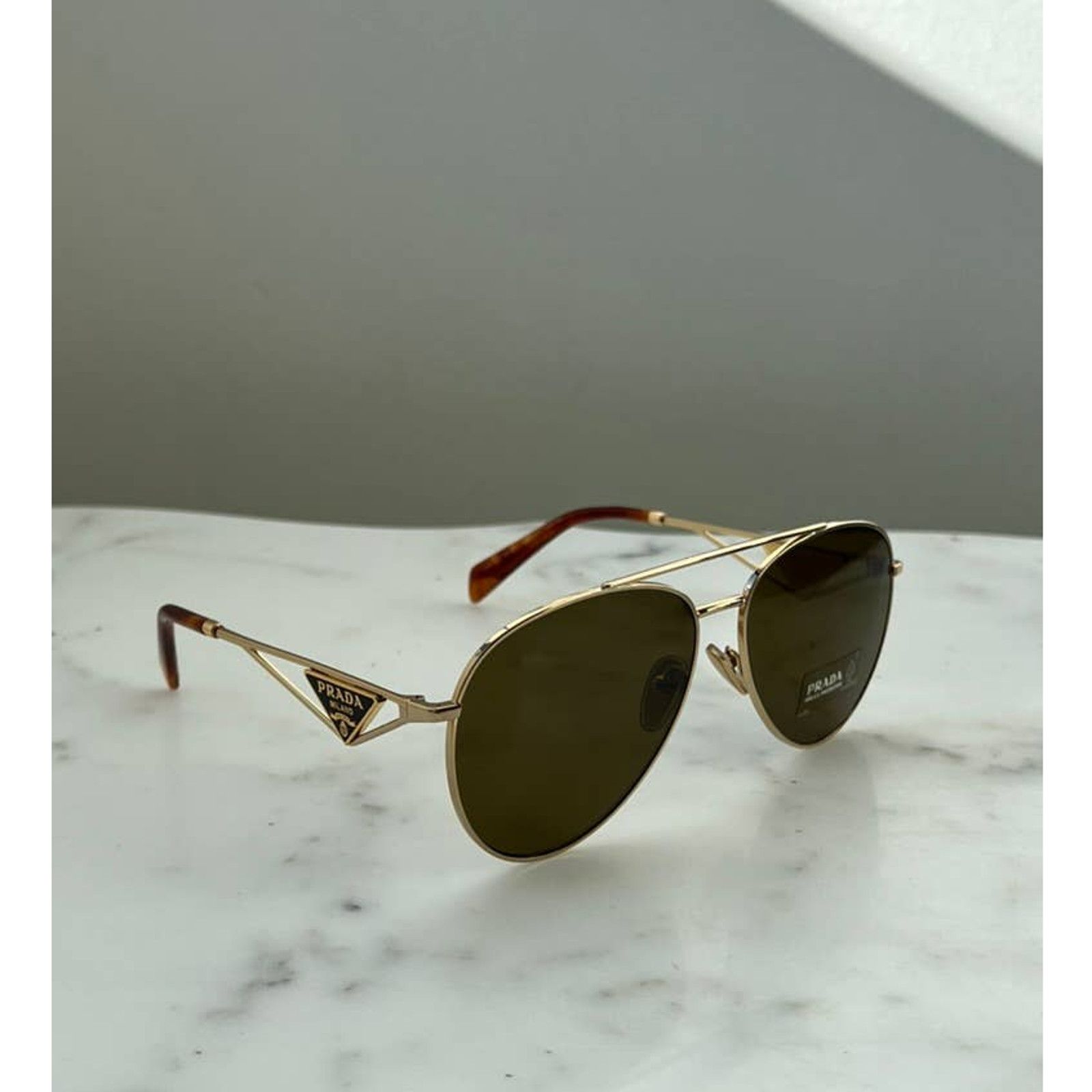 image of New Prada Pr73Zs Aviator Sunglasses In Gold Brown, Women's