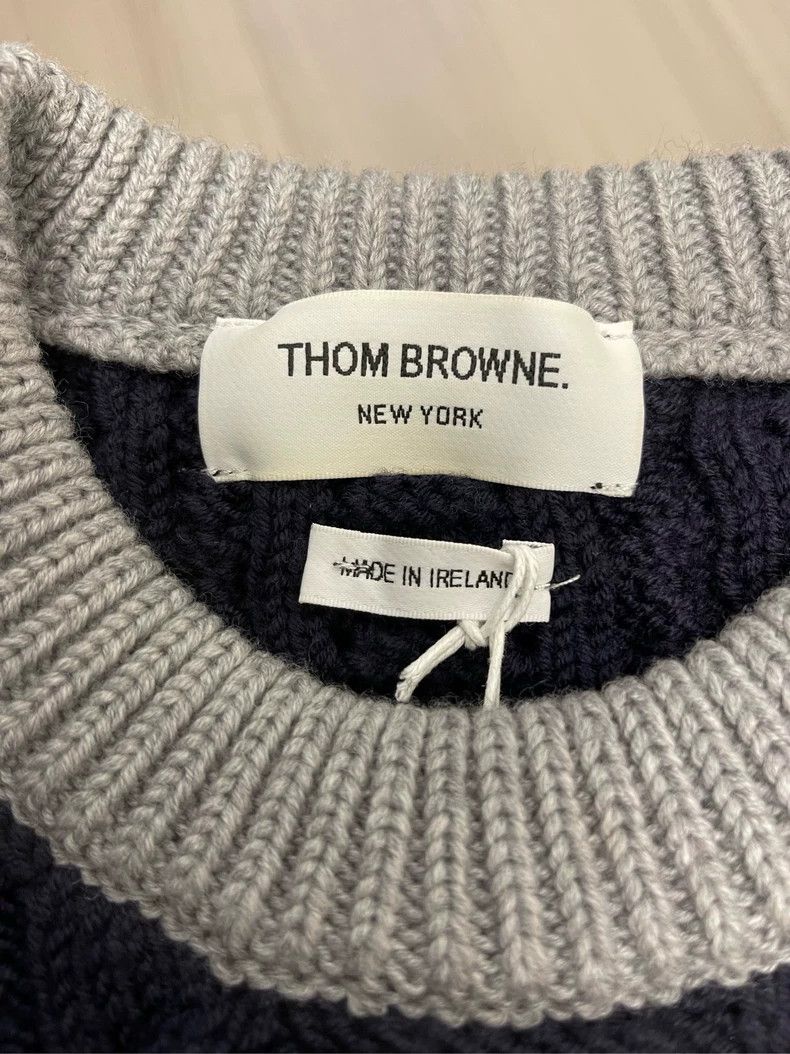 Thom Browne Thom Browne Beige gray Tibetan blue color block round-neck Size US XXS / EU 40 - 6 Thumbnail