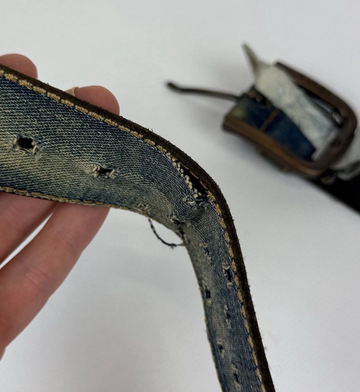 Levi's Levi’s Avant Garde Leather Denim Jeans Blue Belt Unisex Fade Size ONE SIZE - 8 Thumbnail