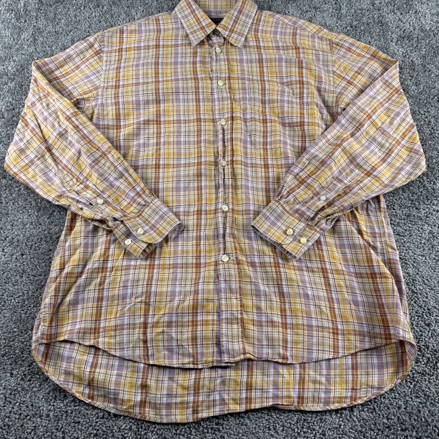Canali Canali Shirt Men L Orange Plaid Button-Up Long Sleeve Casual Formal Work Button-Down Collar Mens Regular Twill Cotton Vintage No*READ Size US L / EU 52-54 / 3 - 3 Thumbnail