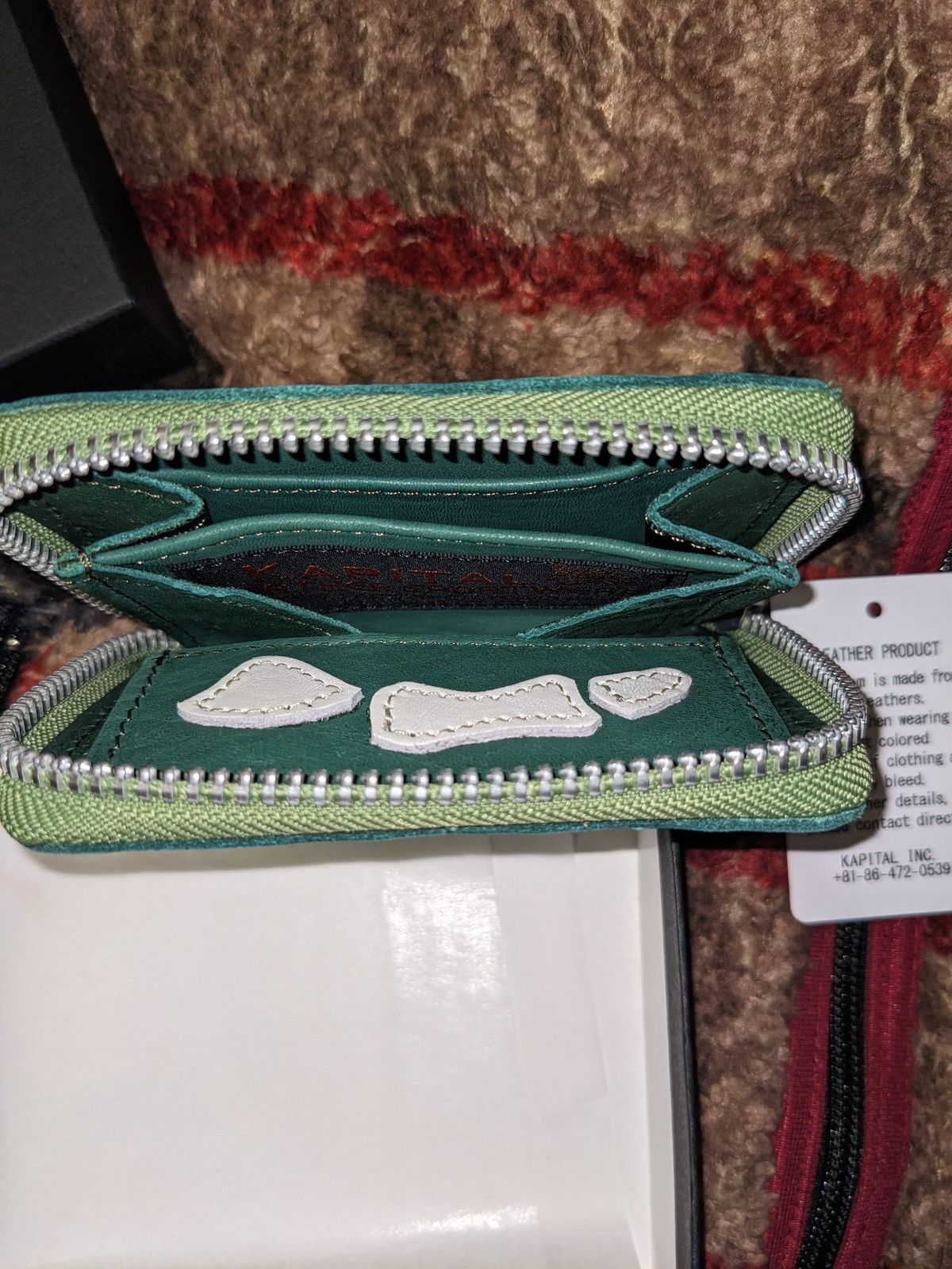 Kapital KAPITAL THUMBS UP BONE HAND ZIP LEATHER WALLET GREEN Size ONE SIZE - 5 Thumbnail