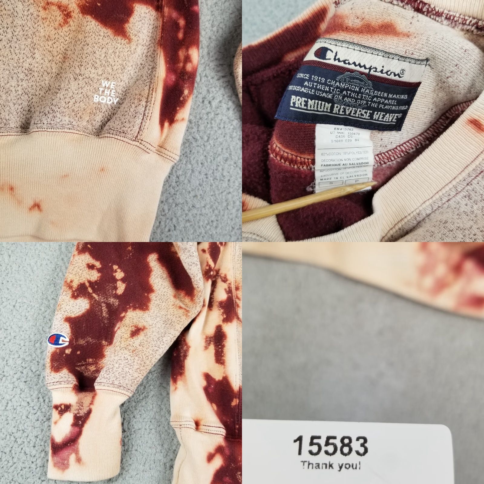 Champion VINTAGE Champion Sweatshirt Unisex Adults Small Burgundy Reversible Tie-Dye 90s Crewneck Mens Womens Size US S / EU 44-46 / 1 - 8 Thumbnail