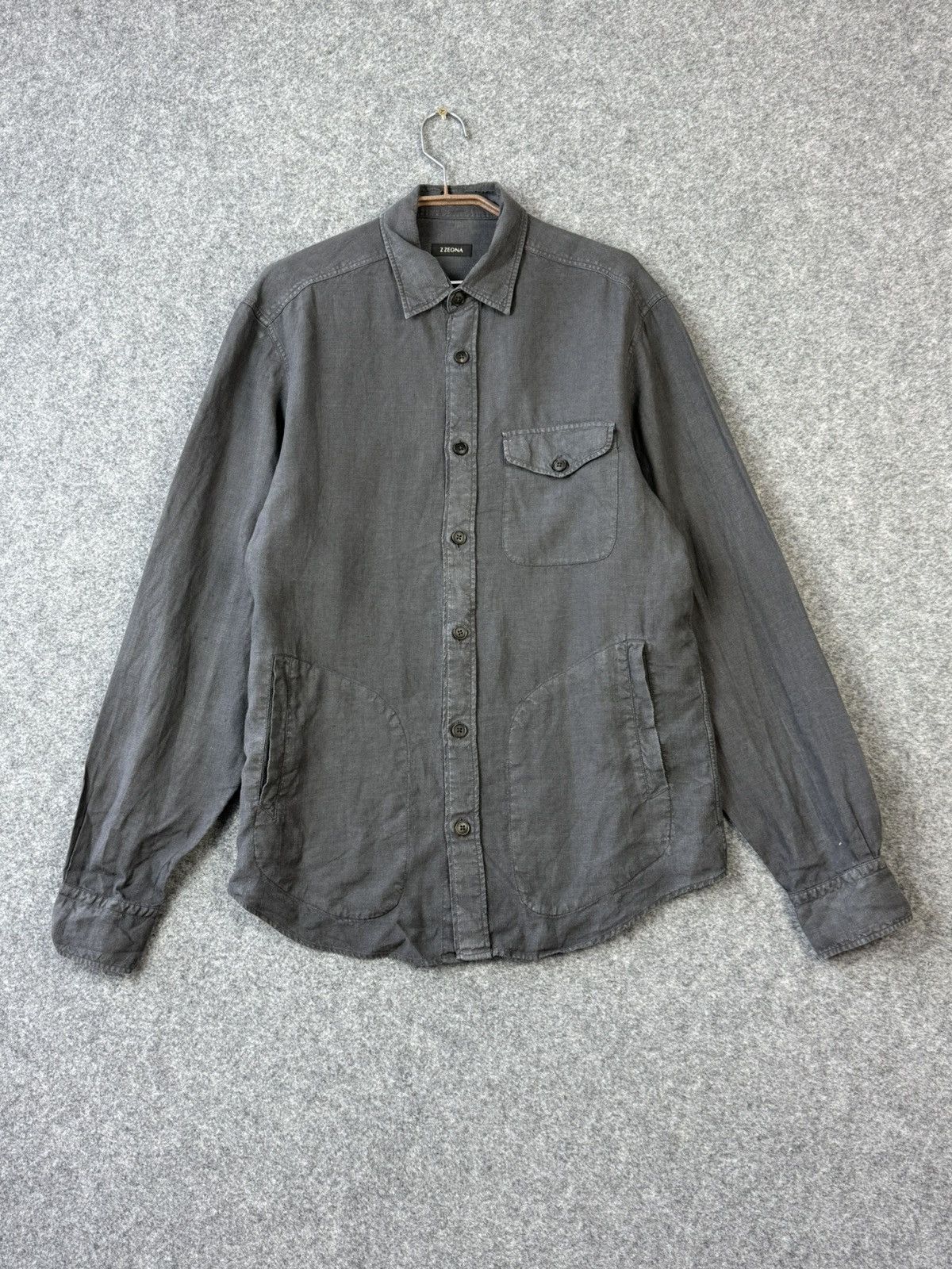 Z Zegna Z Zegna Gray Linen Overshirt Size US L / EU 52-54 / 3 - 6 Thumbnail