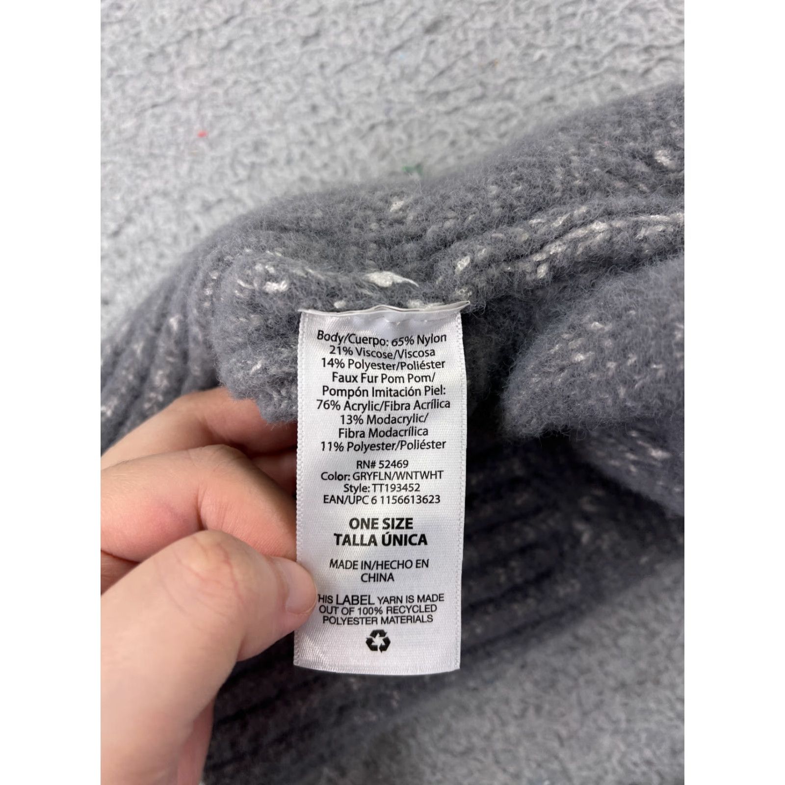Walmart Walmart Beanie Toque Women One Size Gray Ribbed Cable Knit Nylon Blend Faux Fur Pom Hat Mens?? Size ONE SIZE - 6 Thumbnail